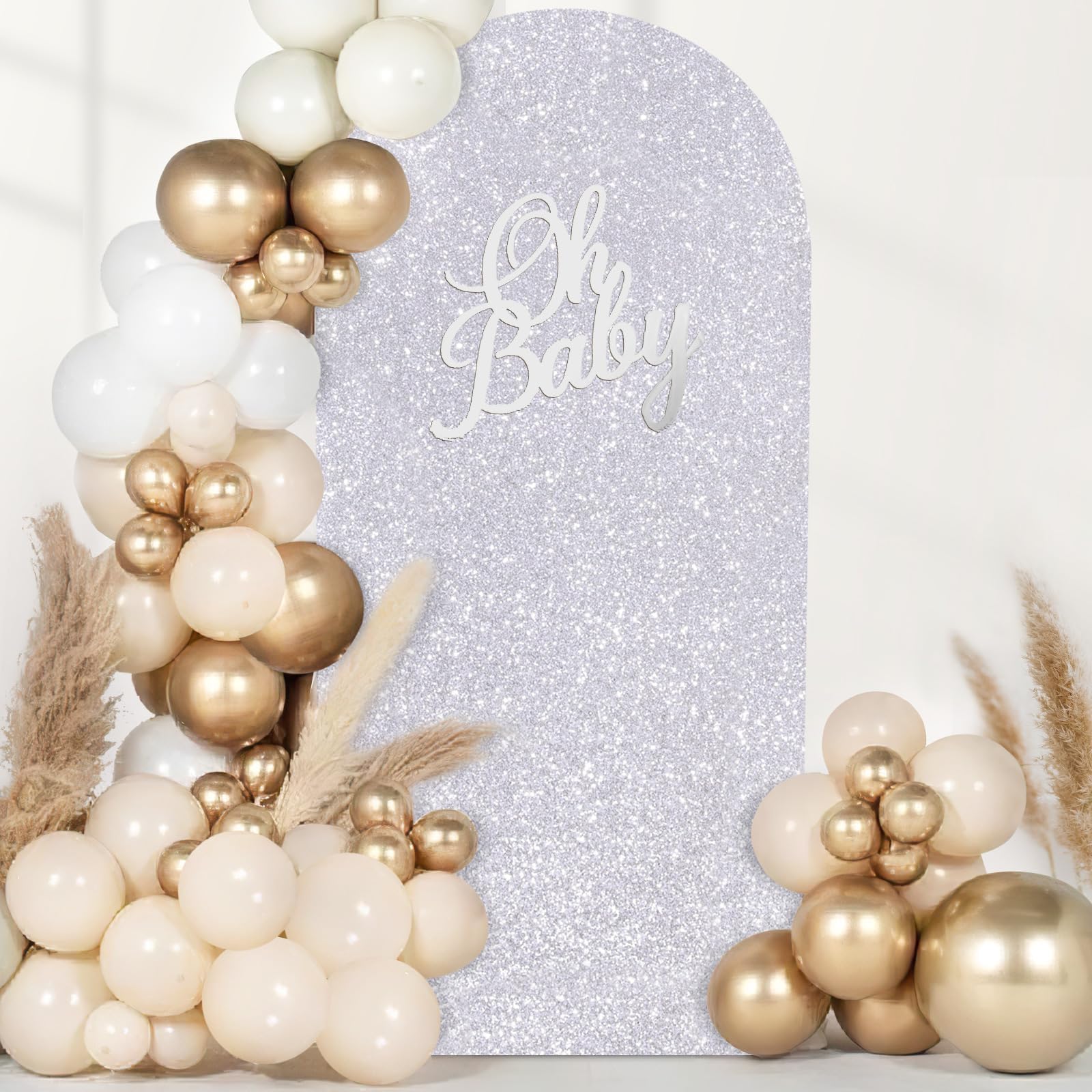 6.6Ft Silver Arch Backdrop Covers Glitter Wedding Arch Cover Spandex Fitted Covers For Wedding Birthday Party Photography Decor