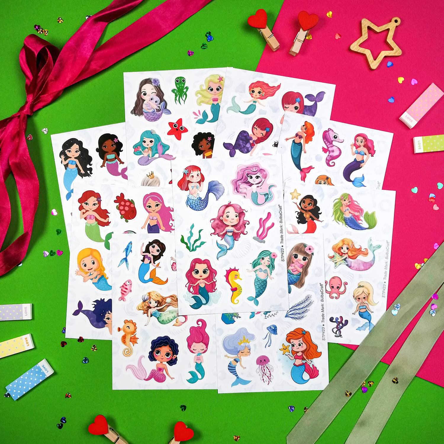 Mermaid Stickers For Girls, Mermaid Decals For Laptop, Cups, Water Bottles, Mermaid Birthday Party Supplies, Mermaid Party Favor