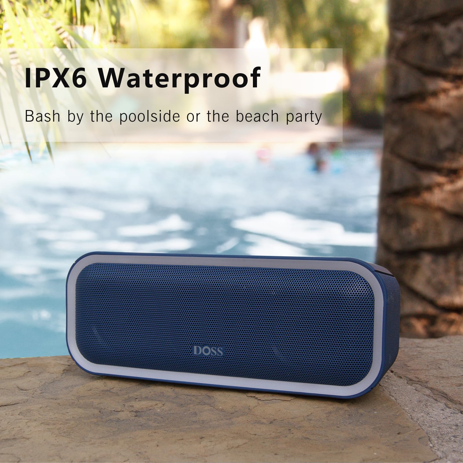 Doss Soundbox Pro+ Bluetooth Speaker With 24W Impressive Sound, Booming Bass, Ipx6 Waterproof, 15Hrs Playtime, Wireless Stereo Pairing, Mixed Colors Lights, 66 Ft  Blue