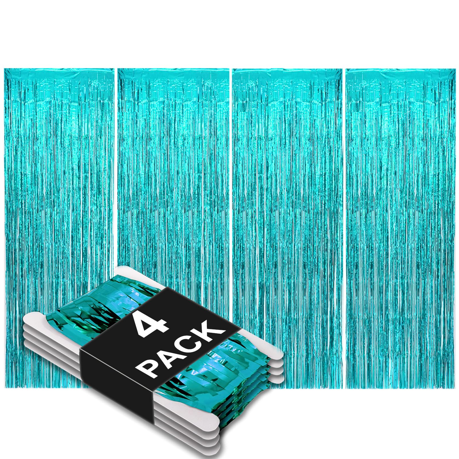 Allgala 4 Pack Turquoise Metalic Tinsel Party Photo Backdrop Curtain 3.3 X 9.8 Ft (1X3M) Photo Booth Background Curtains Door Fr