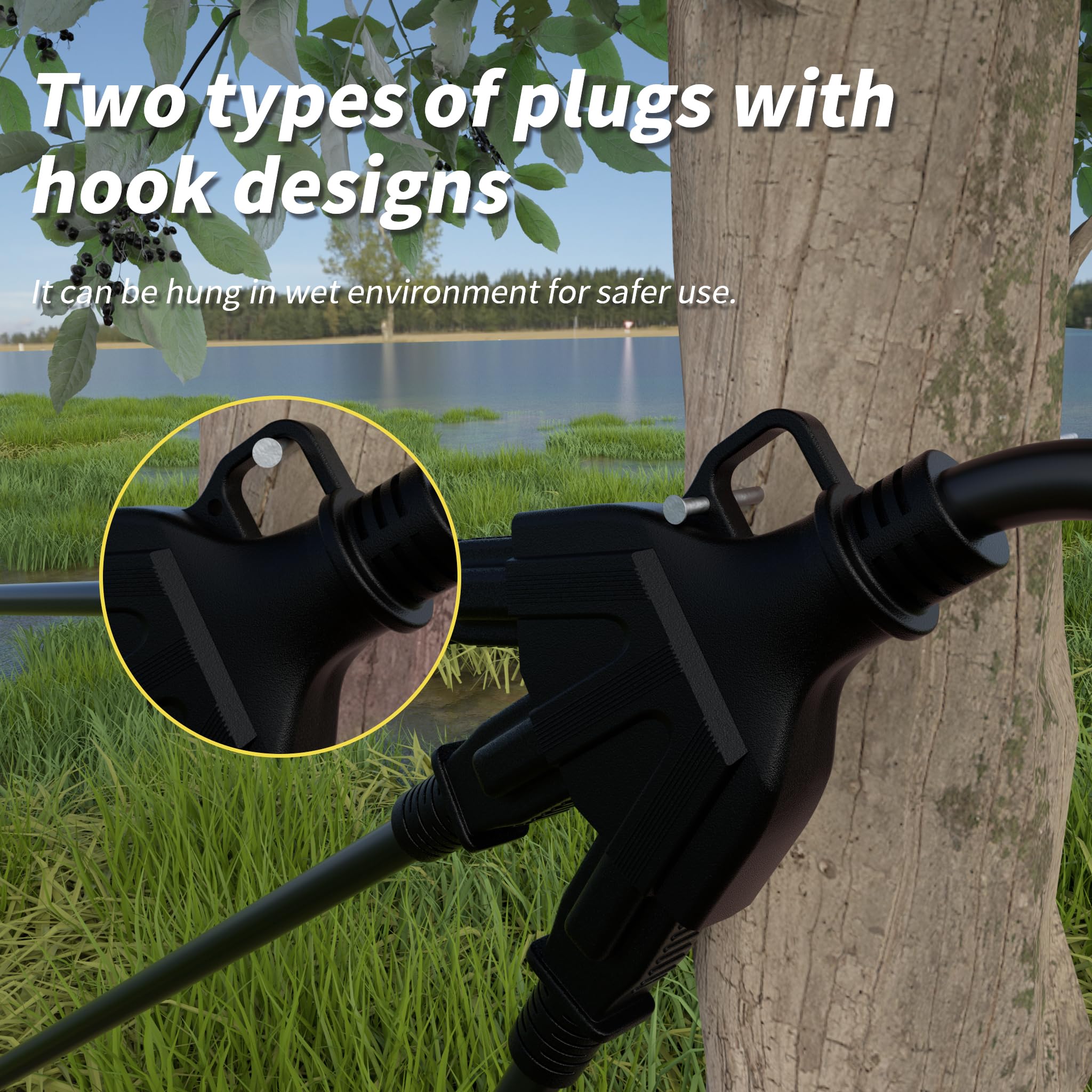 Plugsaf 15 Ft 12/3 Gauge Outdoor Extension Cord With Multiple Outlets, Flexible 3 Outlet Weatherproof Heavy Duty Extension Cord