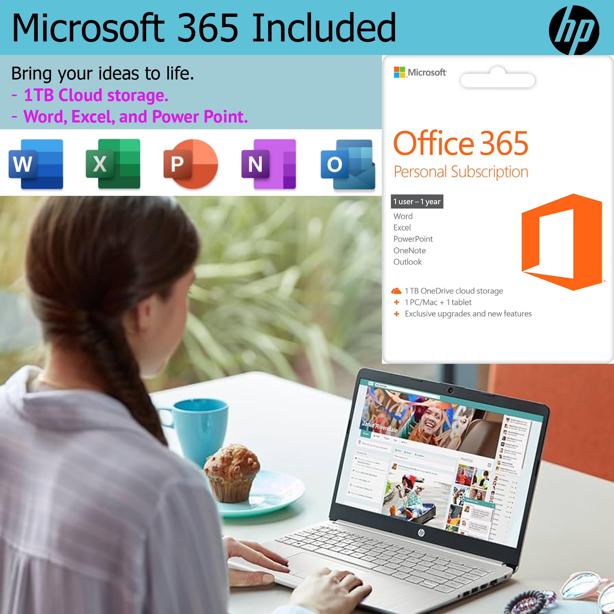 Hp Ultralight 14 Inch Laptop With 1-Year Microsoft 365 And Free Wireless Earbuds, 16Gb Ram, 64Gb Storage With 128Gb External Dri