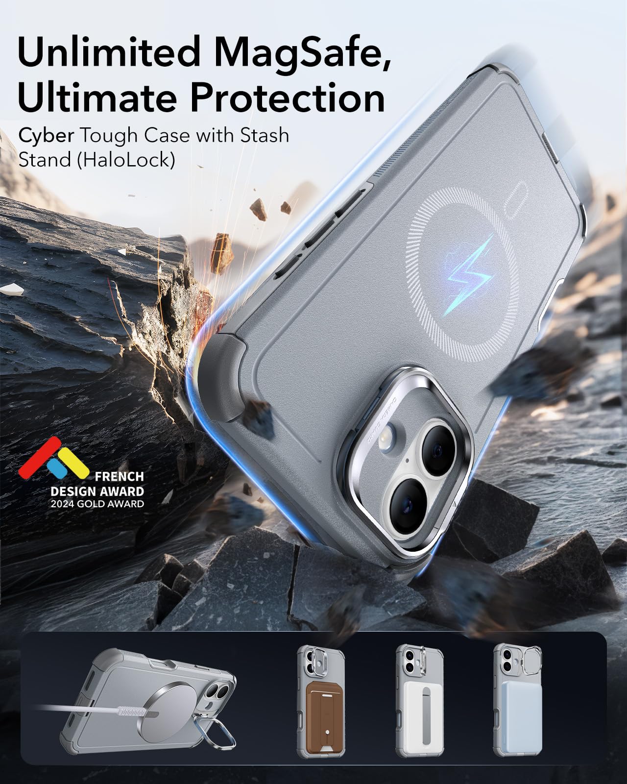 Esr For Iphone 16 Case With Stand, 23Ft Military Grade Drop Protection, Heavy Duty Magnetic Phone Case, Compatible With Magsafe