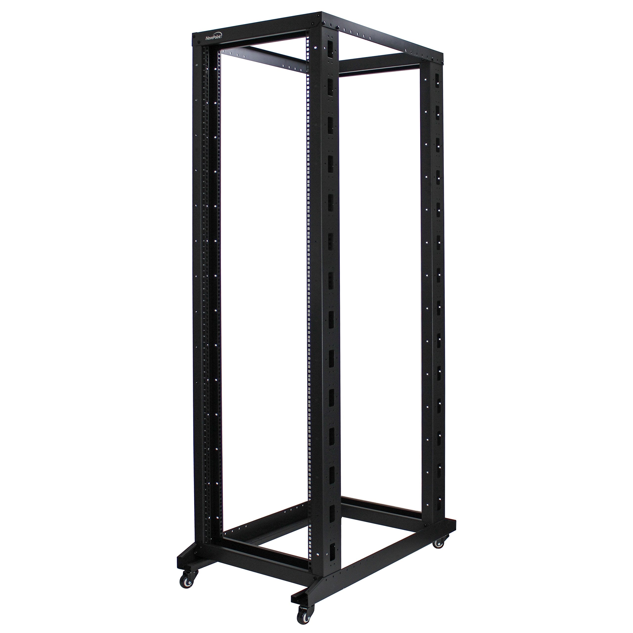 Navepoint 42U 4 Post Server Rack   Open Frame Rack For 19 Inch Equipment, Adjustable Depth 4 Post Network Rack With Casters Whee