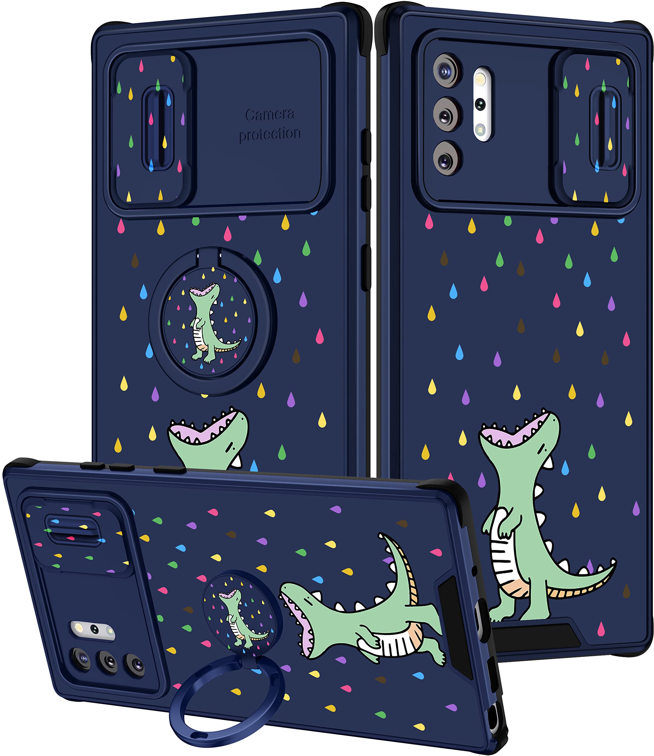 Goocrux (2In1 For Samsung Galaxy Note 10 Plus Case Women Girls Cute Cartoon Phone Cover With Slide Camera Cover+Ring Holder Gree