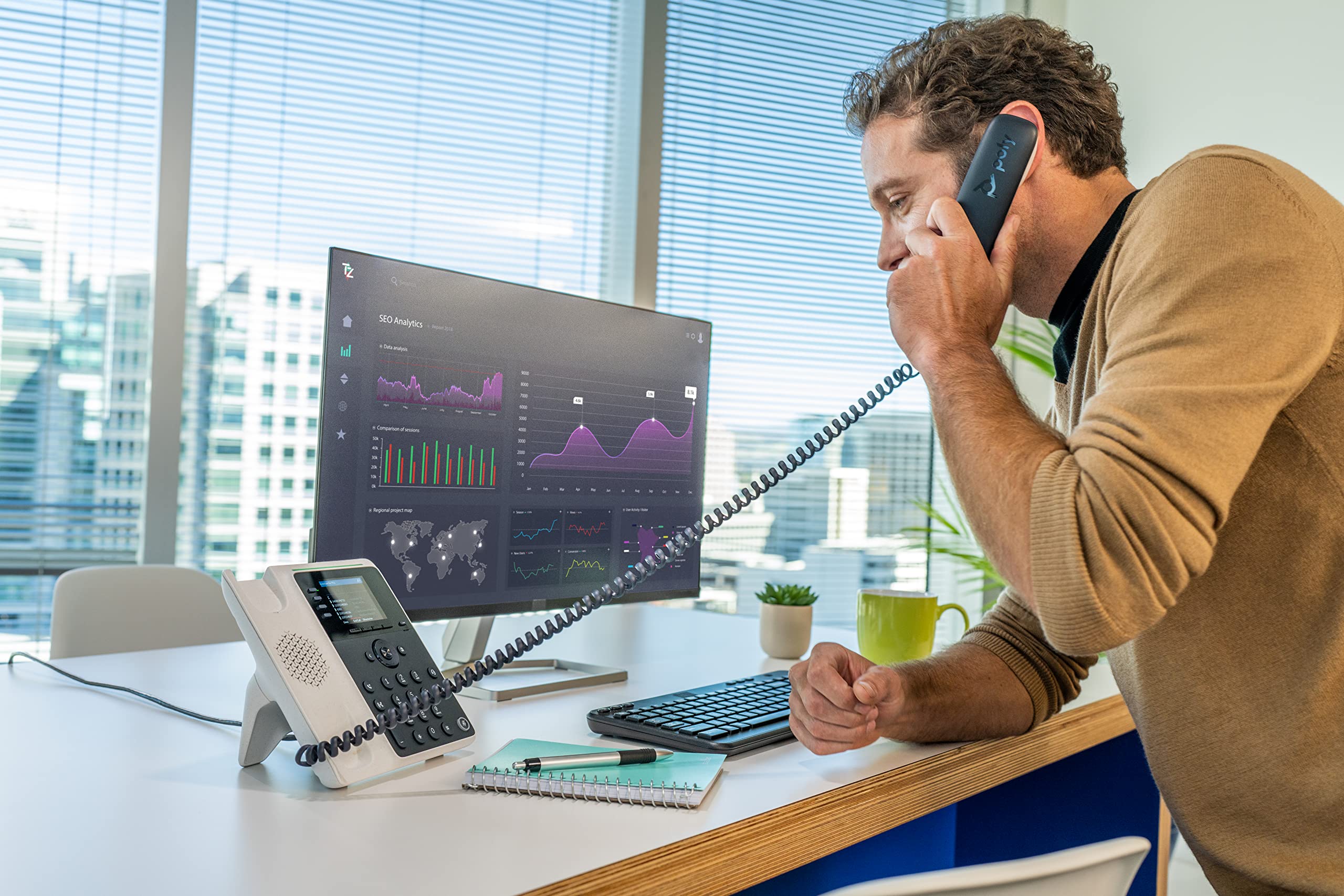 Plantronics Poly Edge E220 Ip Desk Phone (Plantronics + Polycom) - Designed For Use In Common Areas - 4-Line Keys Supporting Up