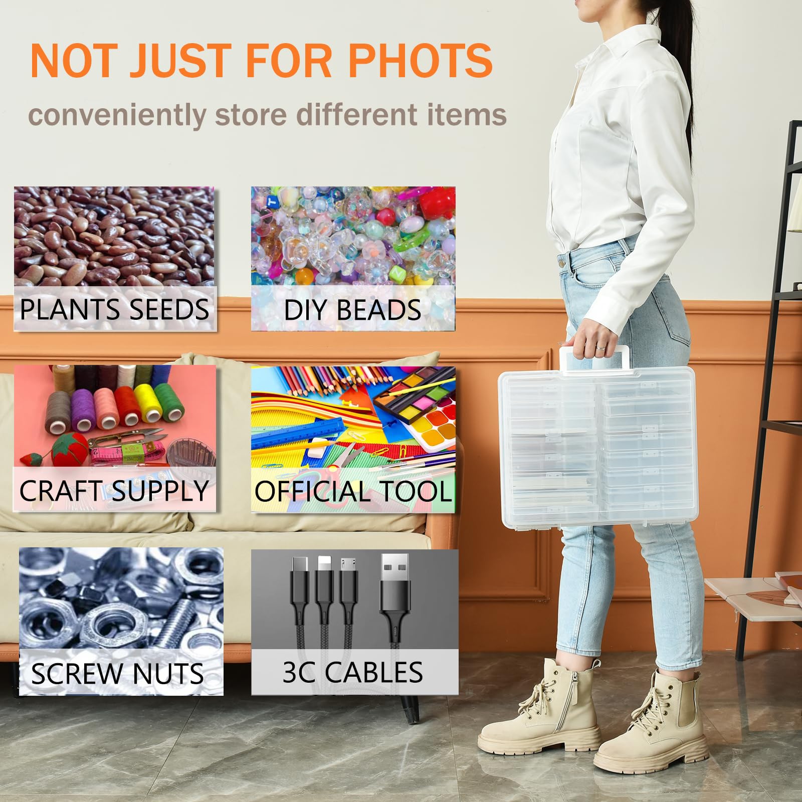 Alink Photo Storage Box With Handle, 4 X 6 Photo Organizer Storage Container With 16 Inner Case And 1 Sheet Label For Pictures,