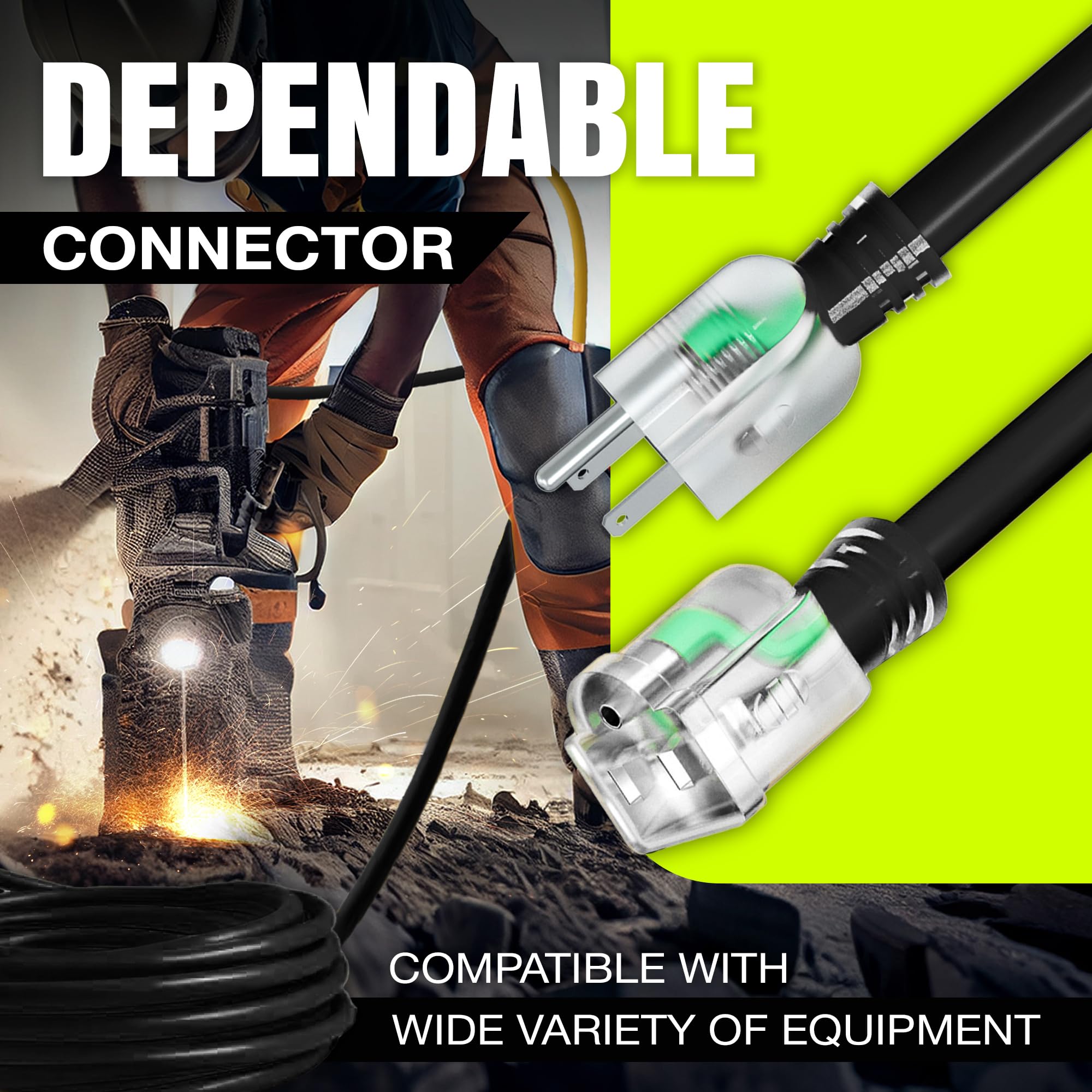 10Ft Power Outdoor Extension Cord & Indoor   Waterproof Electric Drop Cord Cable   3 Prong Sjtw, 16 Gauge, 13 Amp, 125 Volts, 16