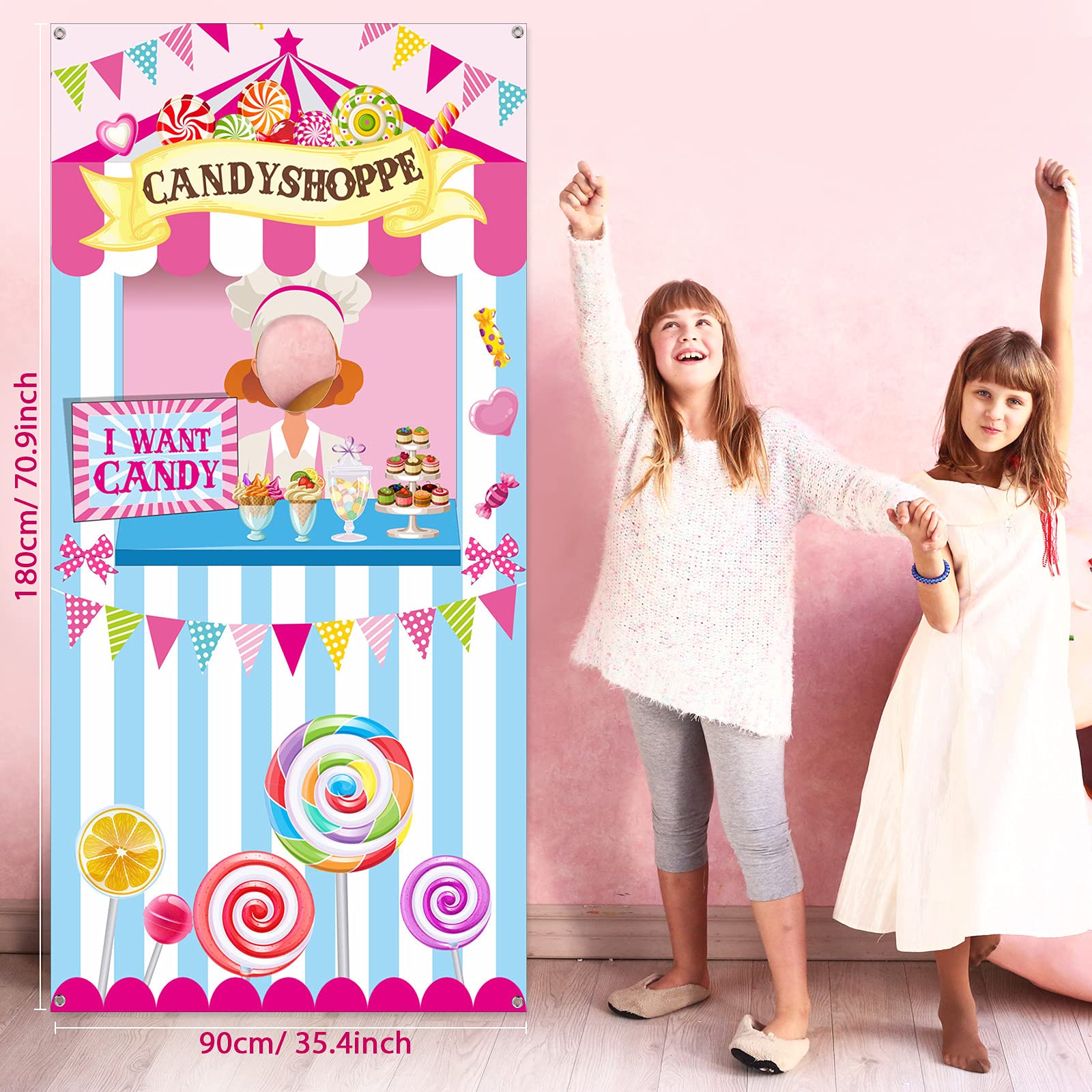 Candy Shop Party Decoration Sweet Shoppe Hanging Banner Background Carnival Photo Door Decor Backdrop Props 70.87 X 35.43 Inch L