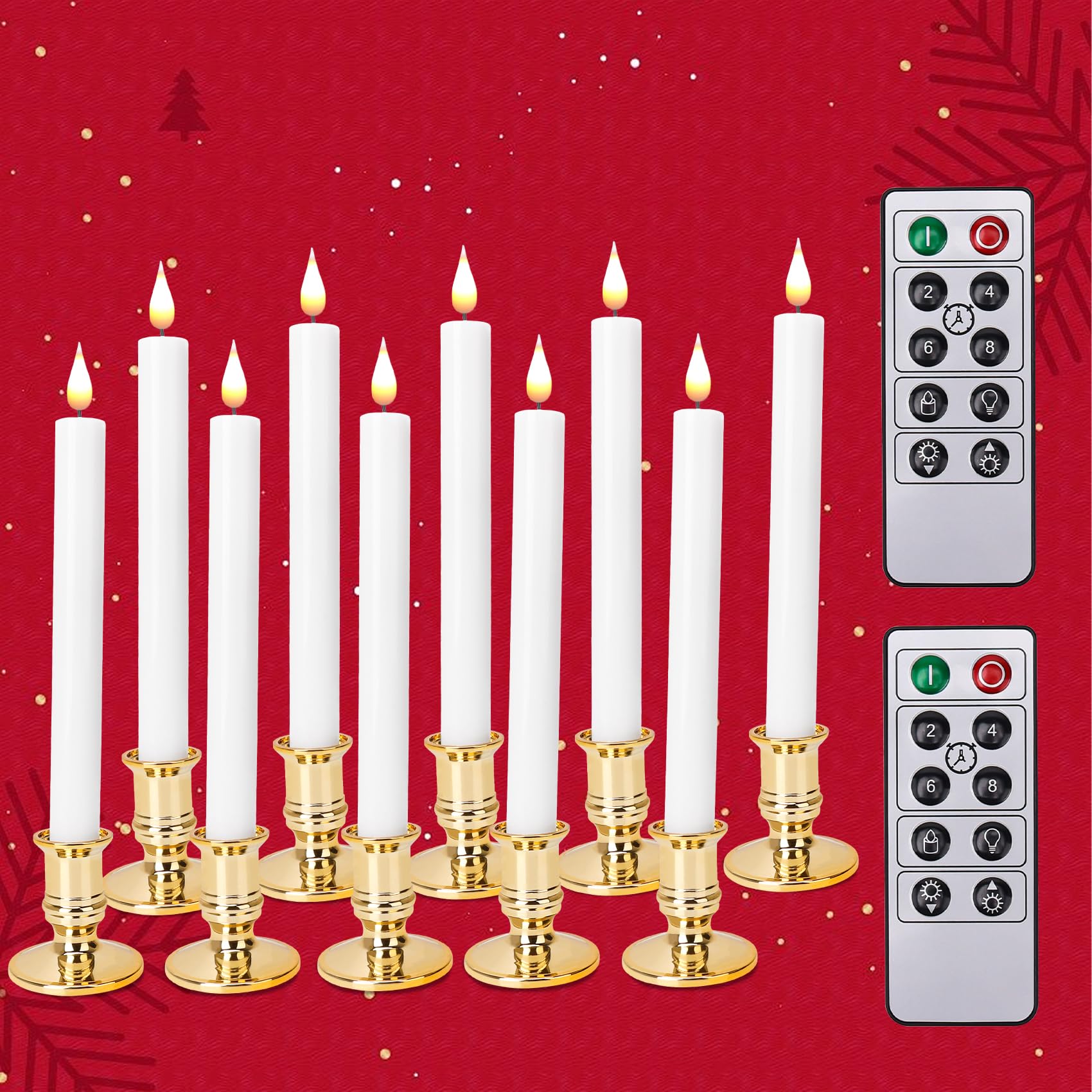Flameless Taper Candles With Remote Timer Led Battery Operated Flickering Window Candle Lights With Removable Gold Candle Holder