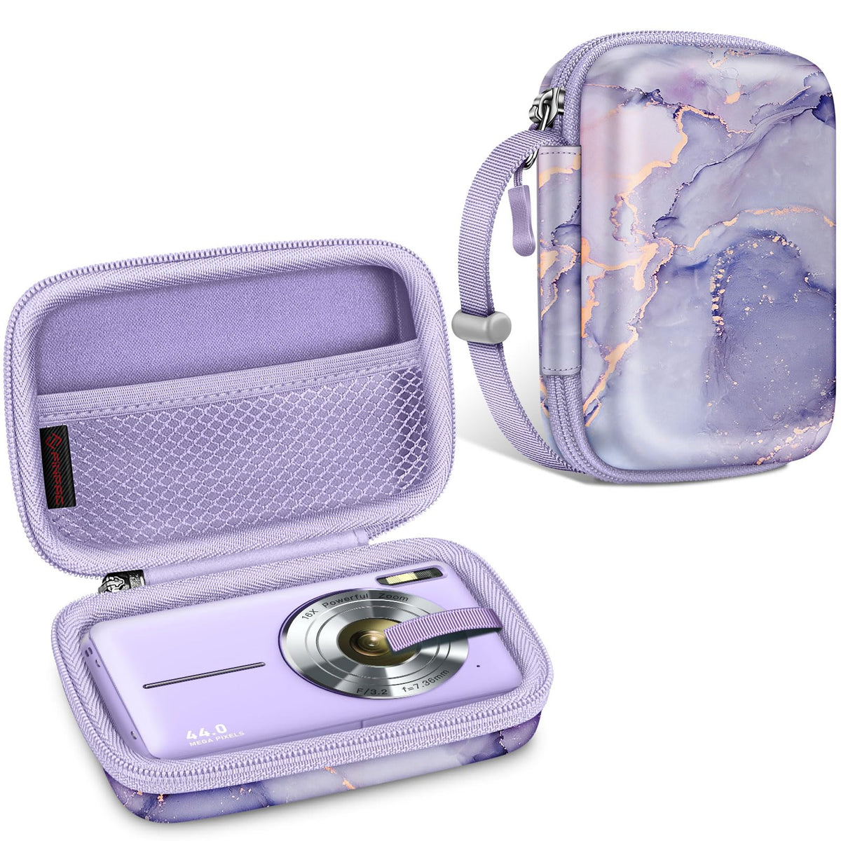 Fintie Digital Camera Case Compatible with Kodak Pixpro FZ55/ FZ45/ FZ53/ FZ43/ WPZ2, Canon PowerShot ELPH 360/ Lecran/CAMKORY, Small Cameras Carrying Bag, Lilac Marble