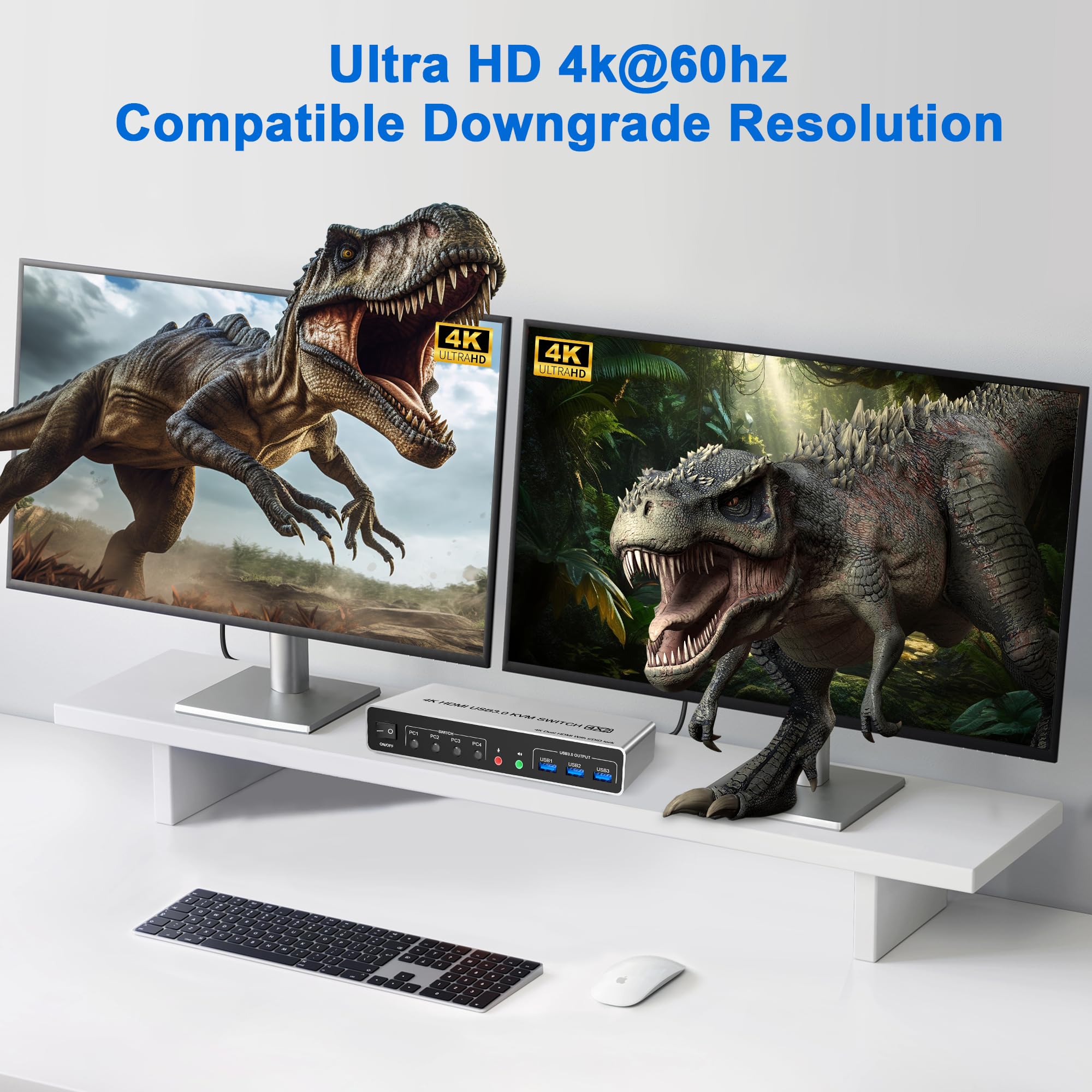 Usb 3.0 Hdmi Kvm Switch Dual Monitors 4 Computers, Supports Edid, 4K@60Hz Kvm Switch Hdmi 2 Monitor 4 Pc With Audio Microphone A