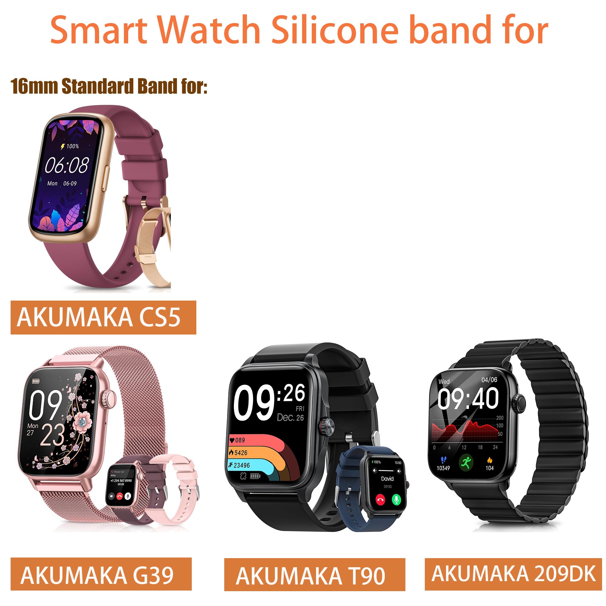 Lamshaw Compatible For Akumaka Smart Watch Bands, 16Mm, 22Mm Silicone Magnetic Buckle Sport Replacement Straps Compatible With A