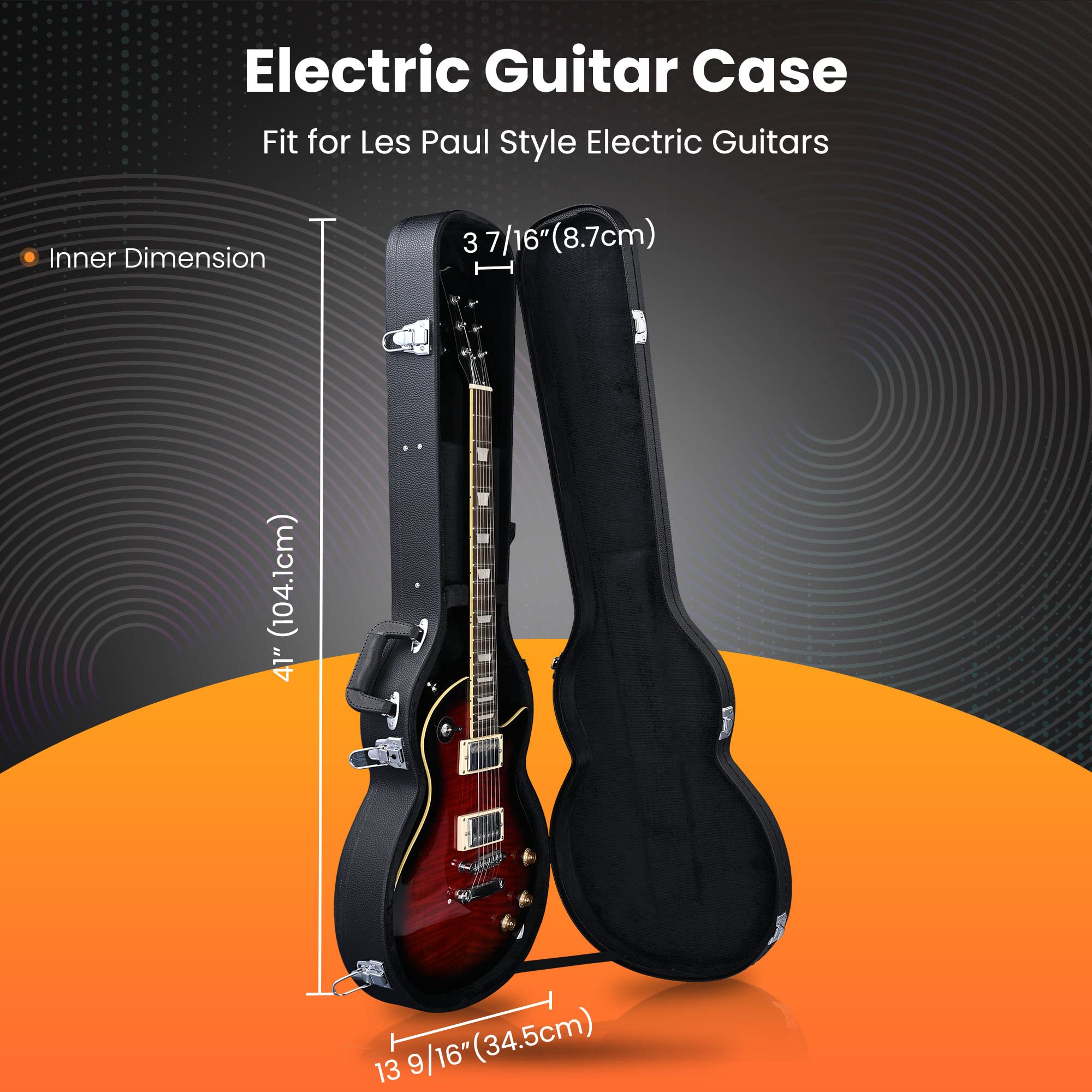 Aw Electric Guitar Hard Case For Lp Les Paul Style Electric Guitar Wooden Hard Shell Lockable Black