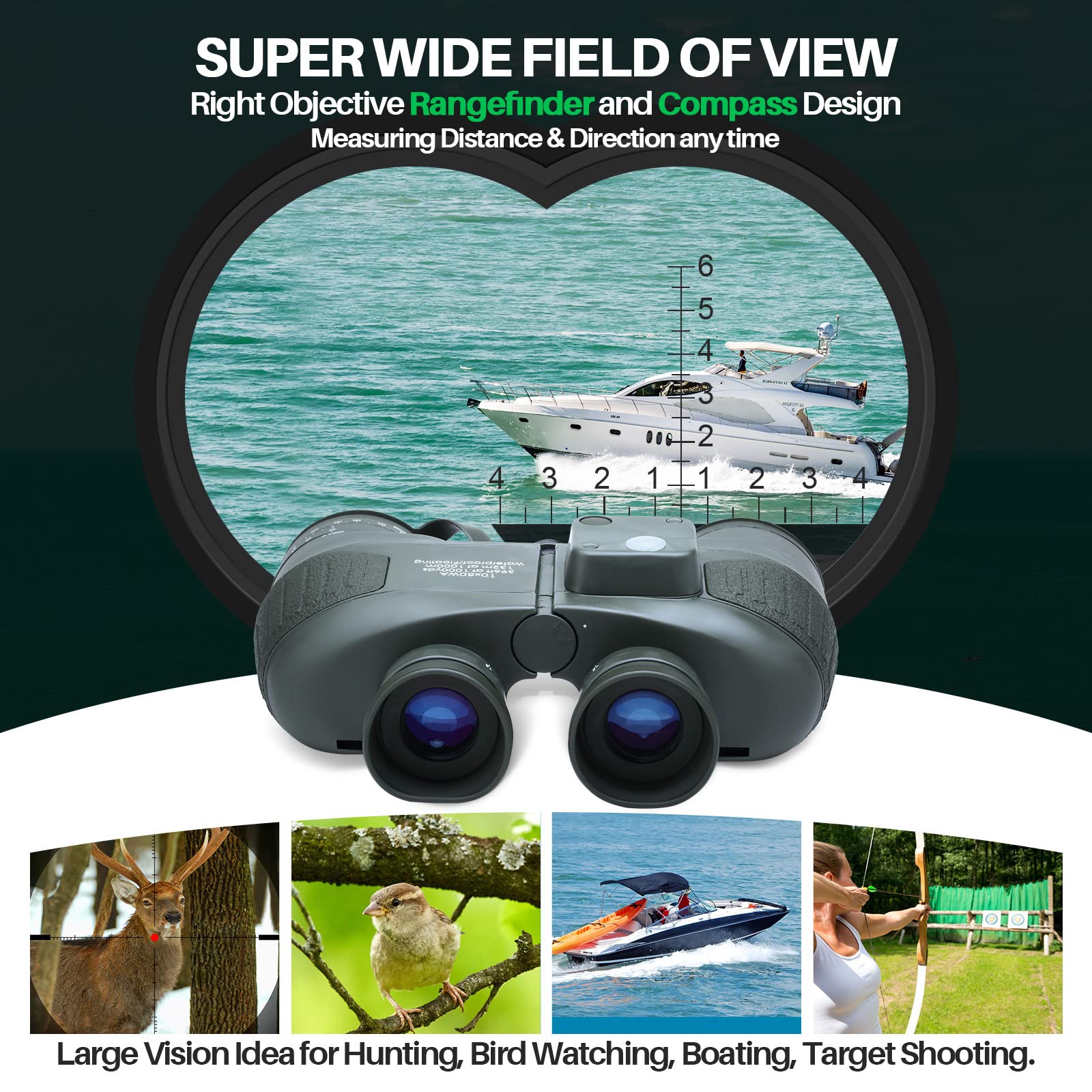 Marine Binoculars 10X50 With Rangefinder Compass For Adults   Fmc Lens Waterproof Fogproof Low Light Vision Binoculars With And