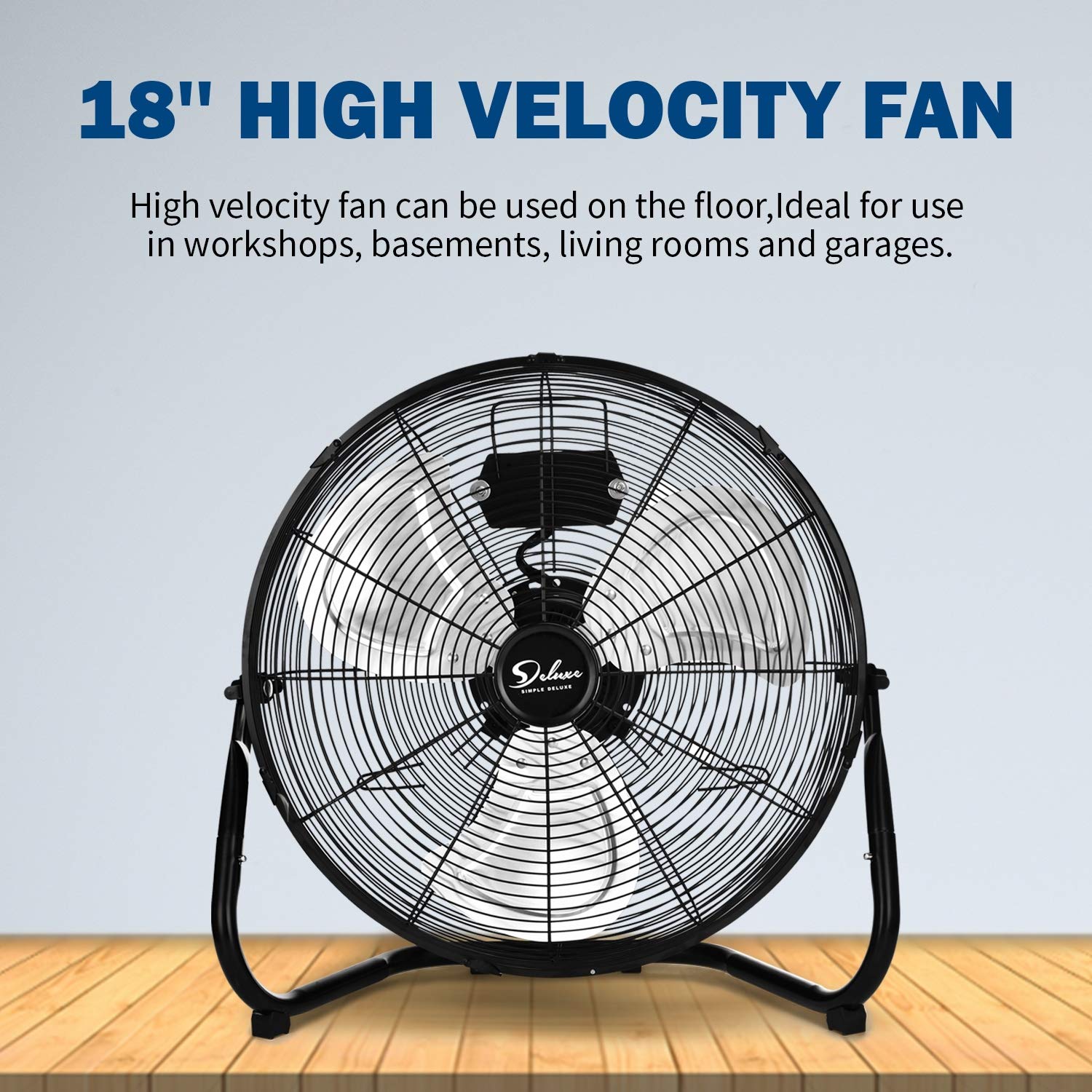 Simple Deluxe 18 Inch 3 Speed High Velocity Heavy Duty Metal Industrial Floor Fan For Warehouse, Workshop, Factory And Basement,