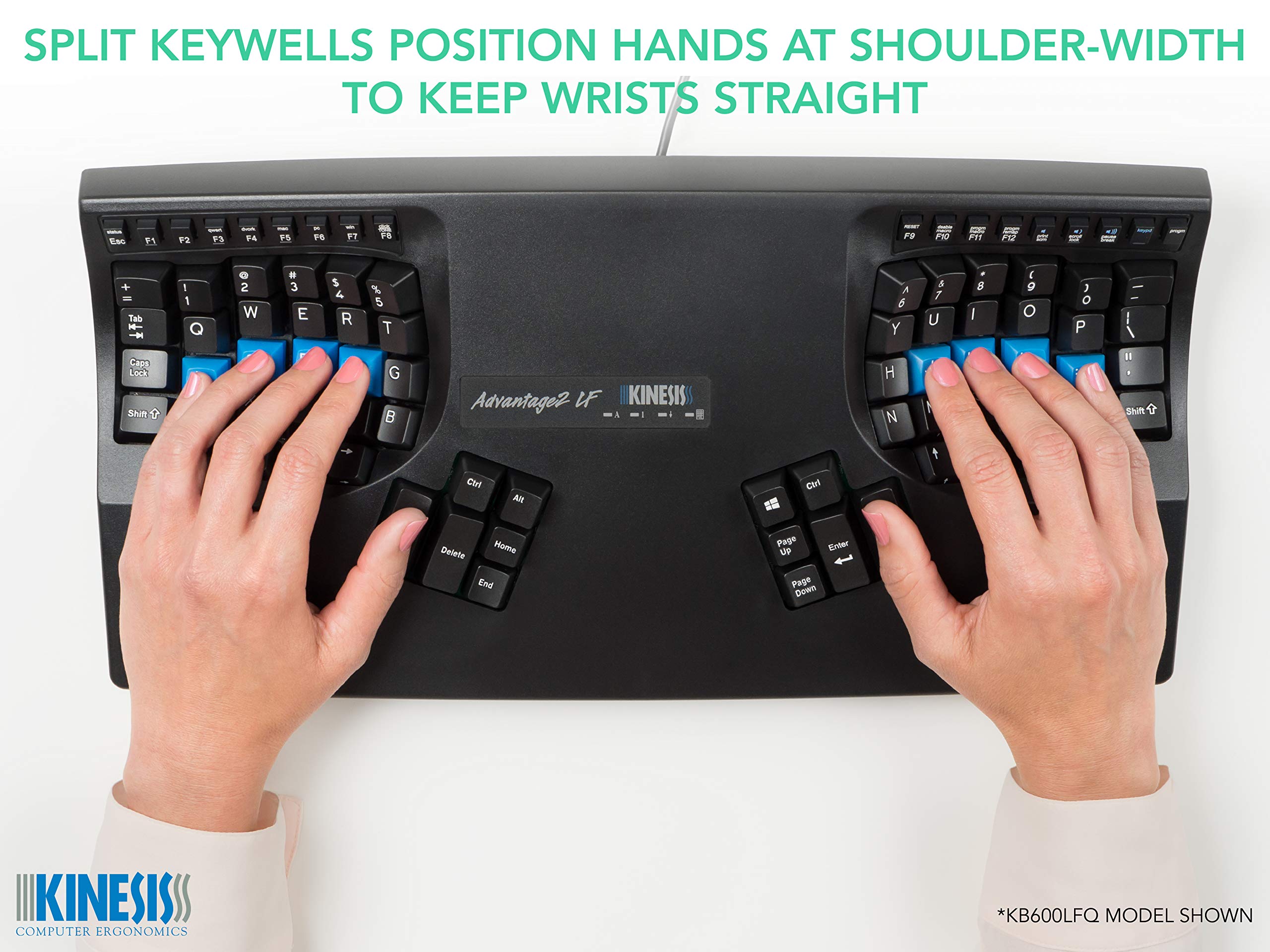 KINESIS Advantage2 Ergonomic USB Keyboard KB600LFQ - Quiet, Black, Aluminum/Steel