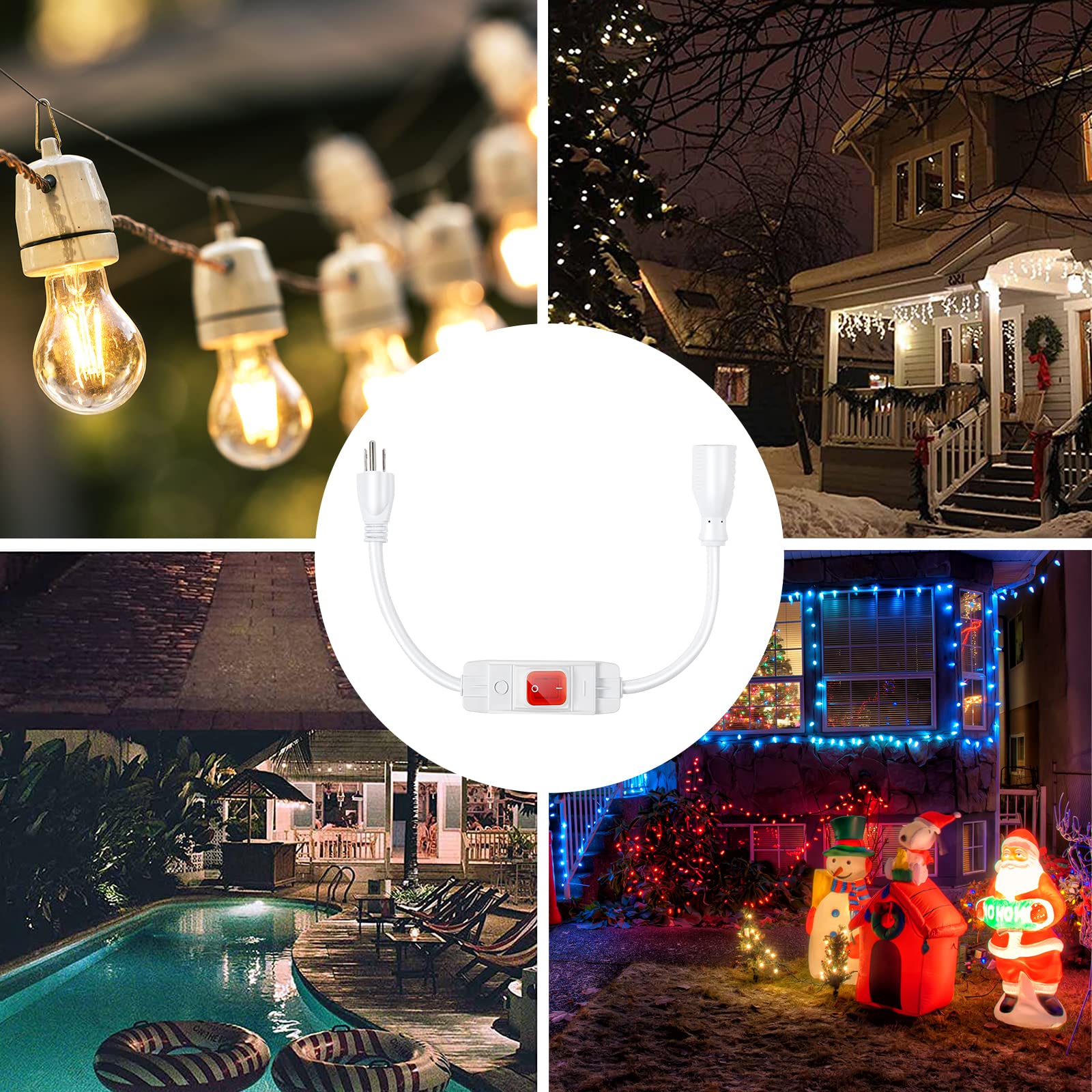 Outdoor Waterproof Extension Cord With Switch   3 Prong, On/Off Switch With Sjtw Extension Cord, Heavy Duty, 125V/250V (15 Ft, W