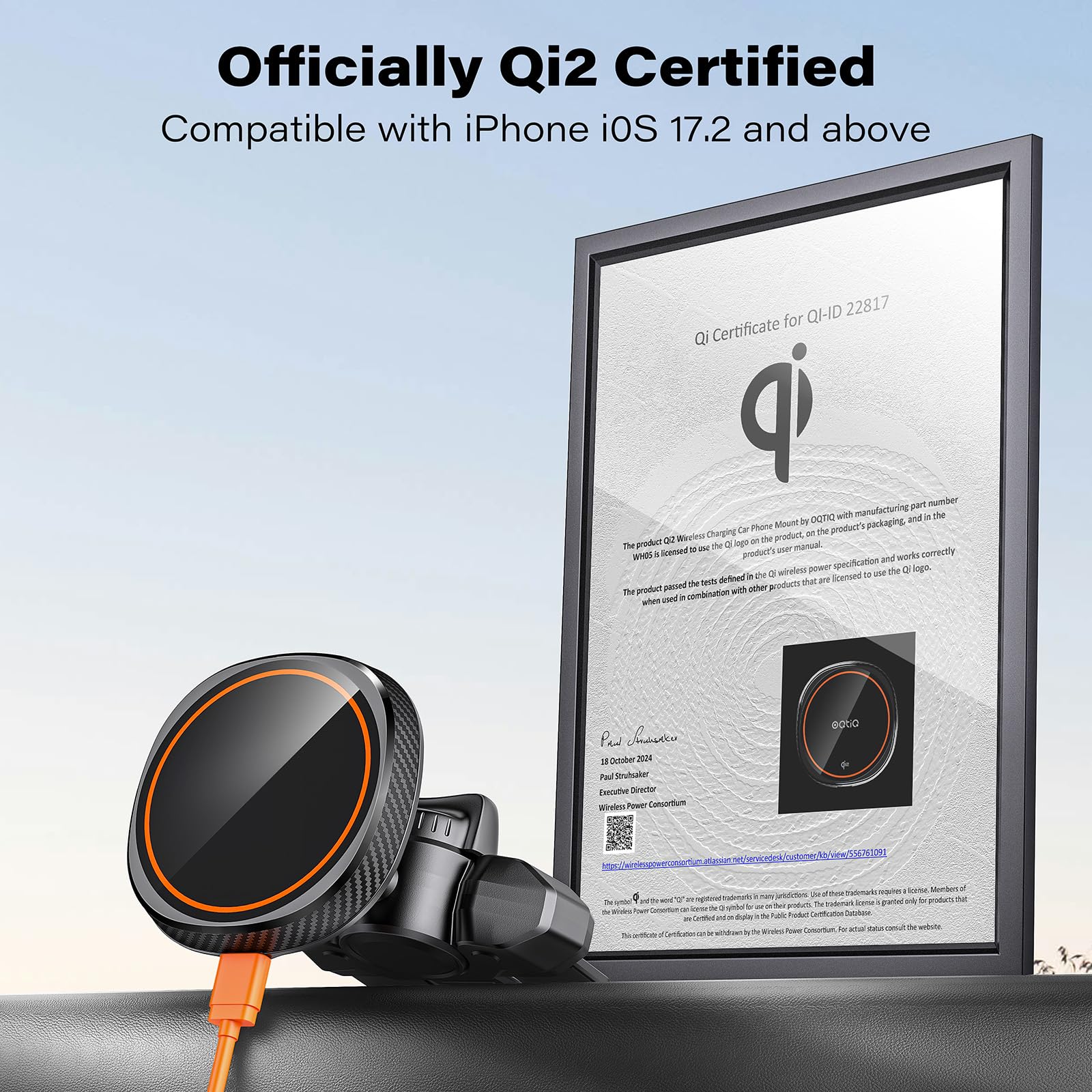 Oqtiq Qi2-Certified Magnetic Wireless Charging Car Mount Cd Phone Holder Compatible With Magsafe Iphone 16-12 Series