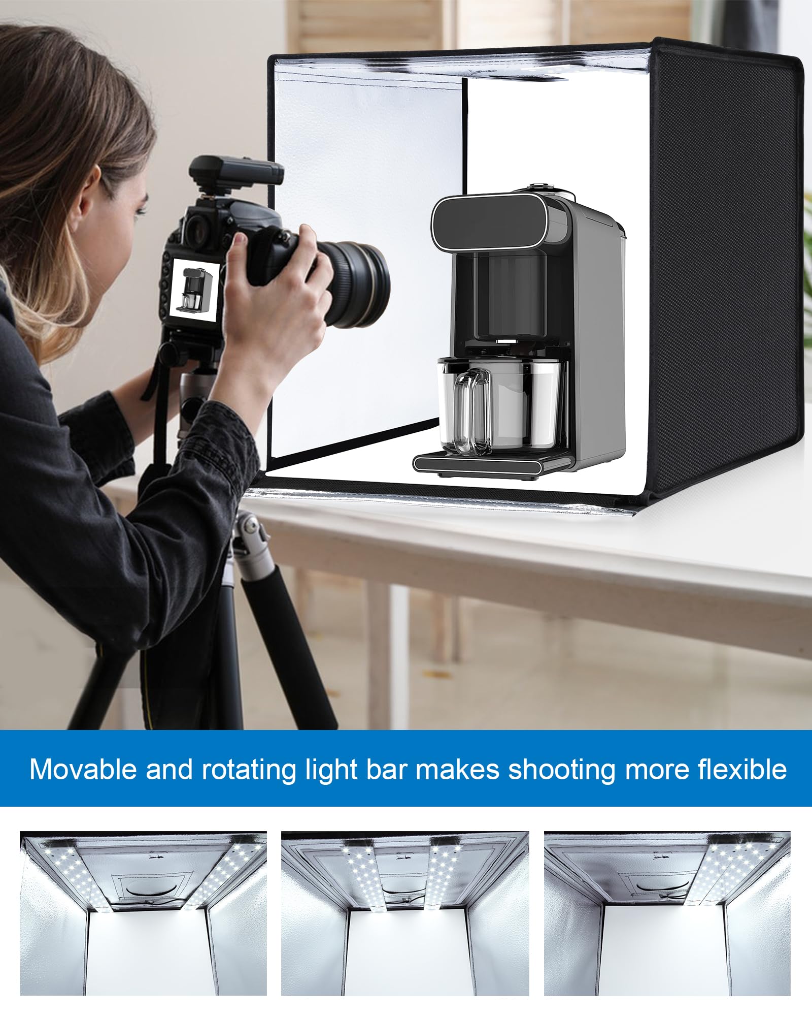 Puluz Light Box Photography, 24X24 Inch Large Photo Studio Light Box, Professional Dimmable Photo Booth With 120 Led Lights & 6