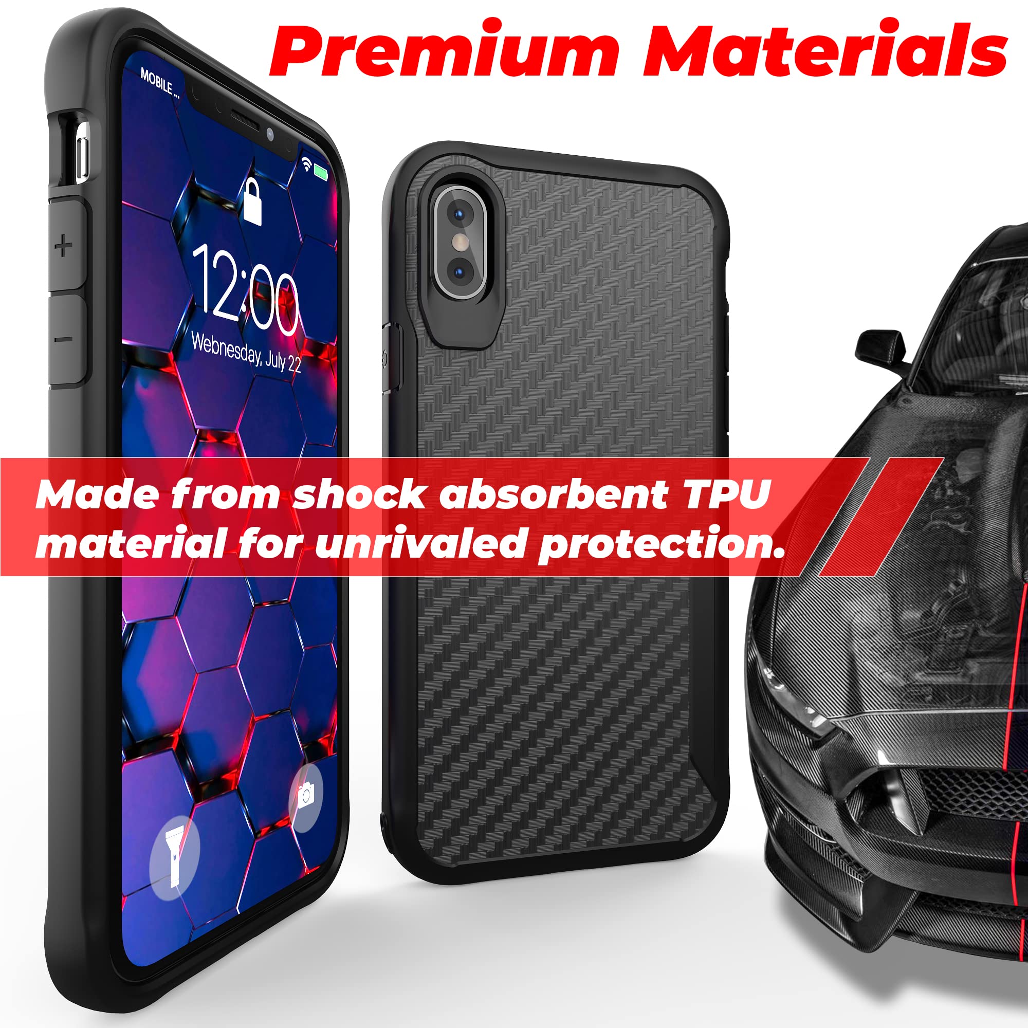 Kitoo Designed For Iphone X Case/Designed For Iphone Xs Case, Carbon Fiber Pattern, 10Ft. Drop Tested, Wireless Charging   Black