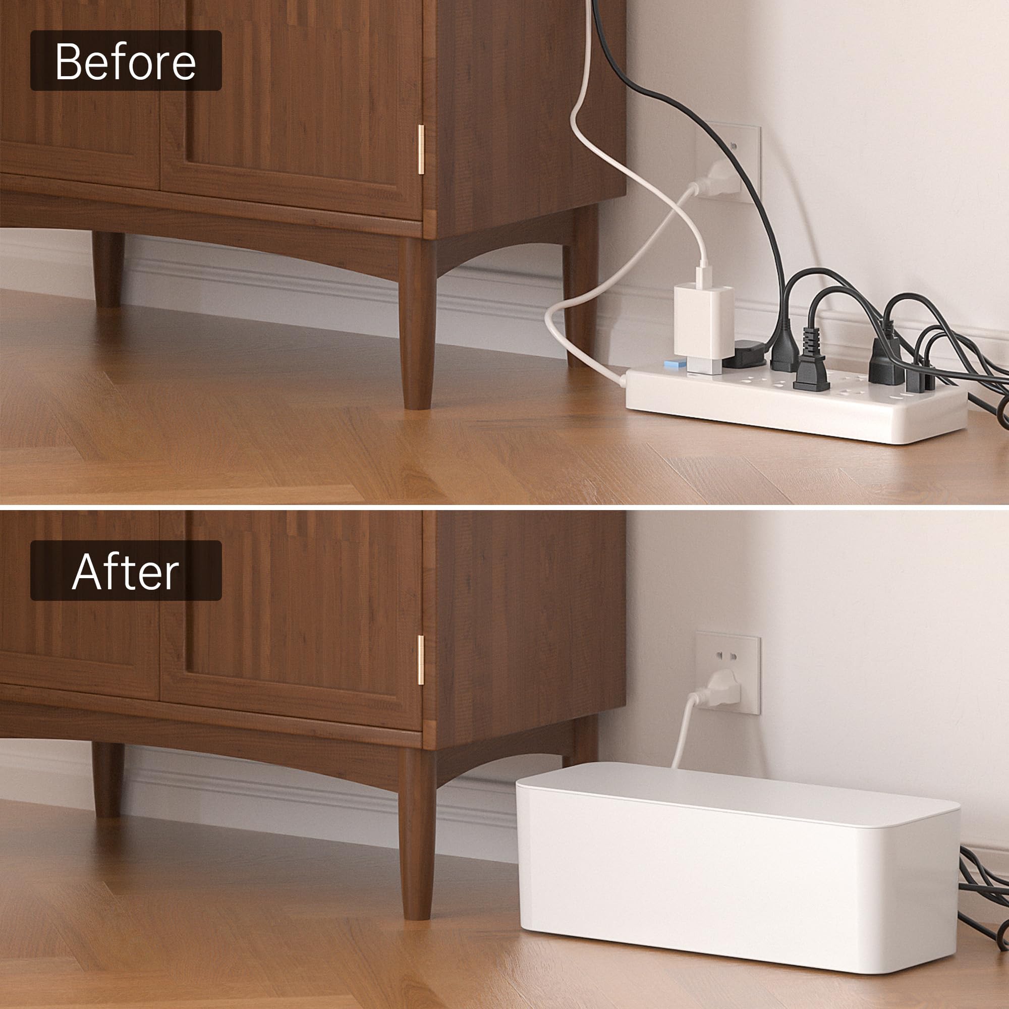 Yecaye Cable Management Box 2 Pack Large Medium Cord Organizer Plastic White