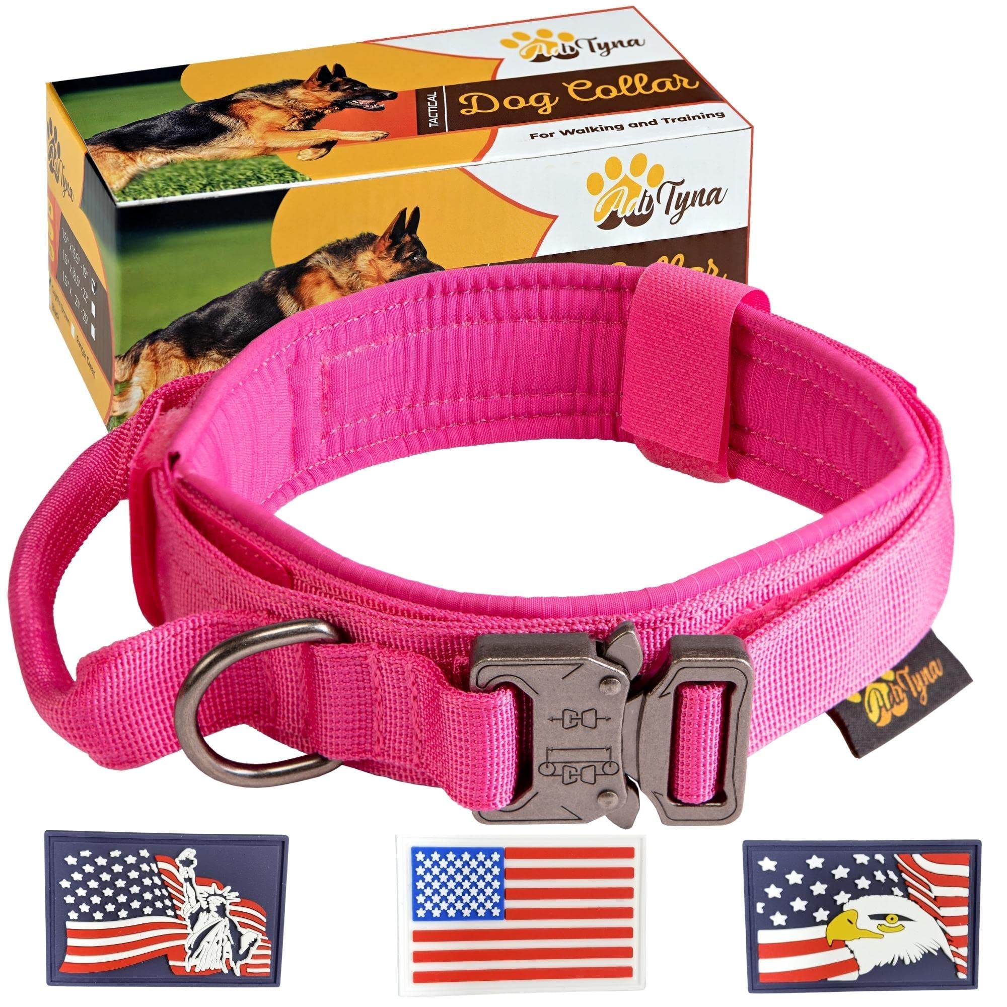 Adityna Heavy Duty Tactical Dog Collar With Handle   Pink Dog Collar For Extra Large Girl Dogs   Wide, Thick, Adjustable, Soft P