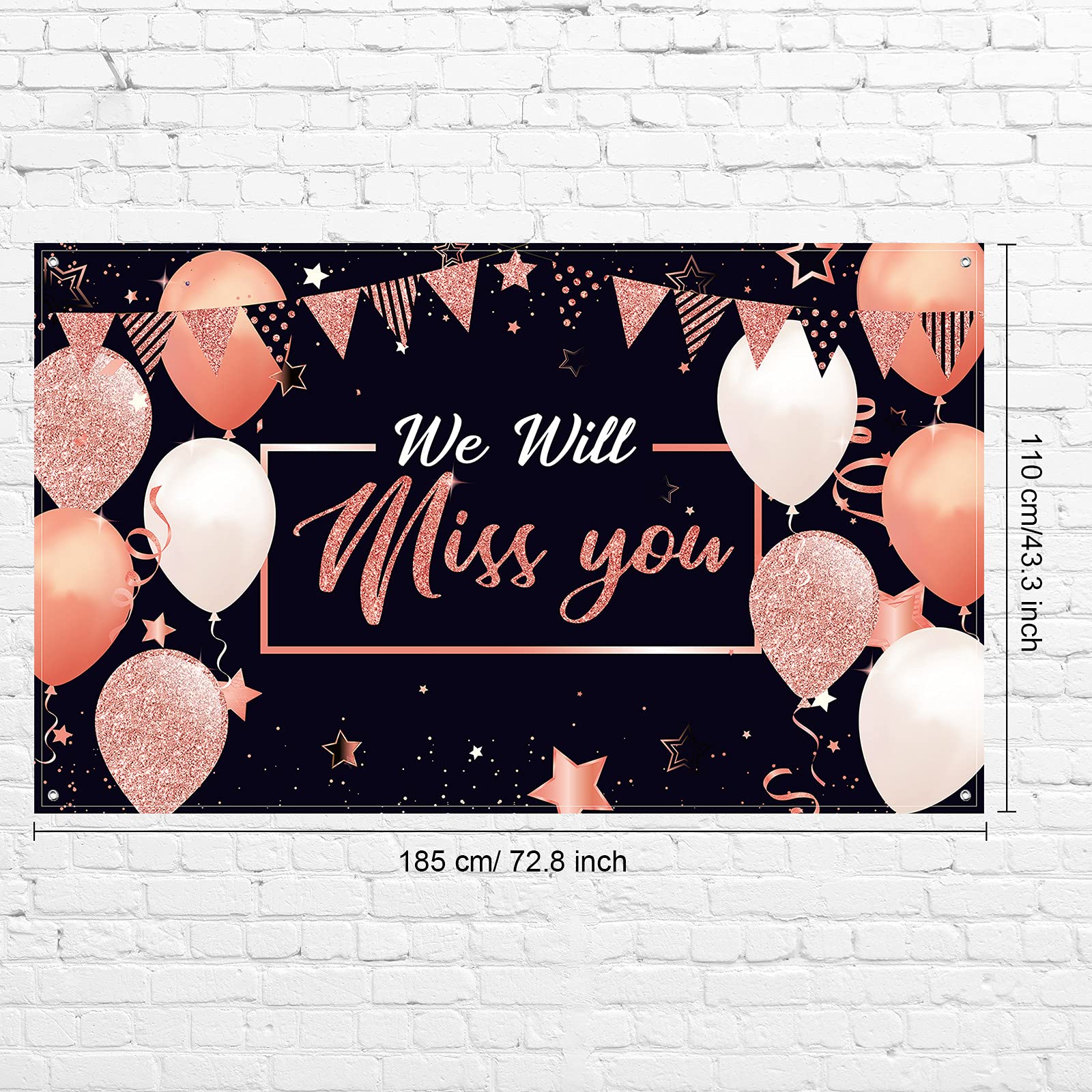 We Will Miss You Party Decorations, Extra Large Going Away Party Backdrop Miss You Photography Background Banner For Farewell Anniversary Retirement Graduation Party, 72.8 X 43.3 Inch (Rose Gold)