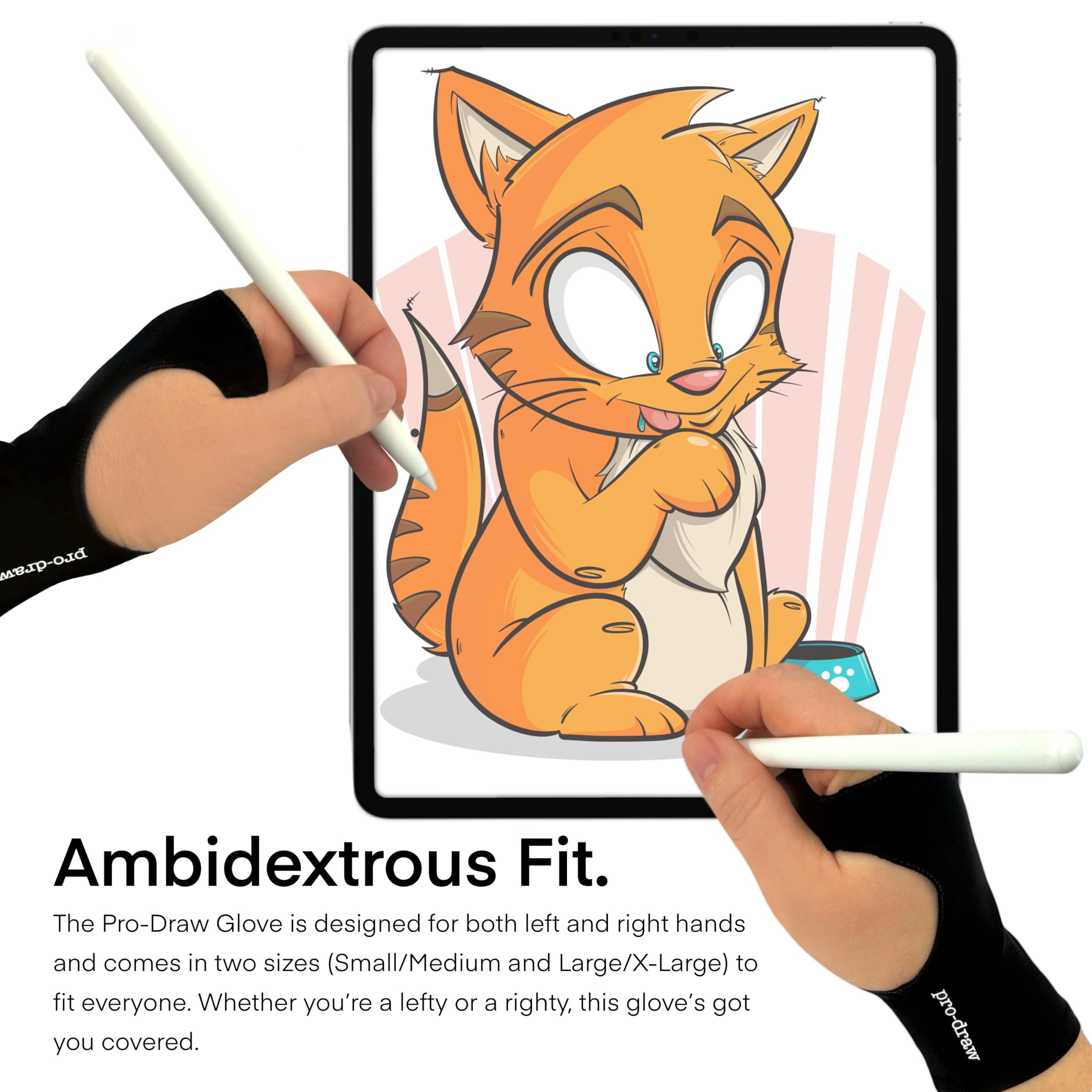Pro Draw Artist Glove For Ipad, Drawing Tablet, Sketching // Two & Three Finger Tap // Right Or Left Hand (Large/X Large)