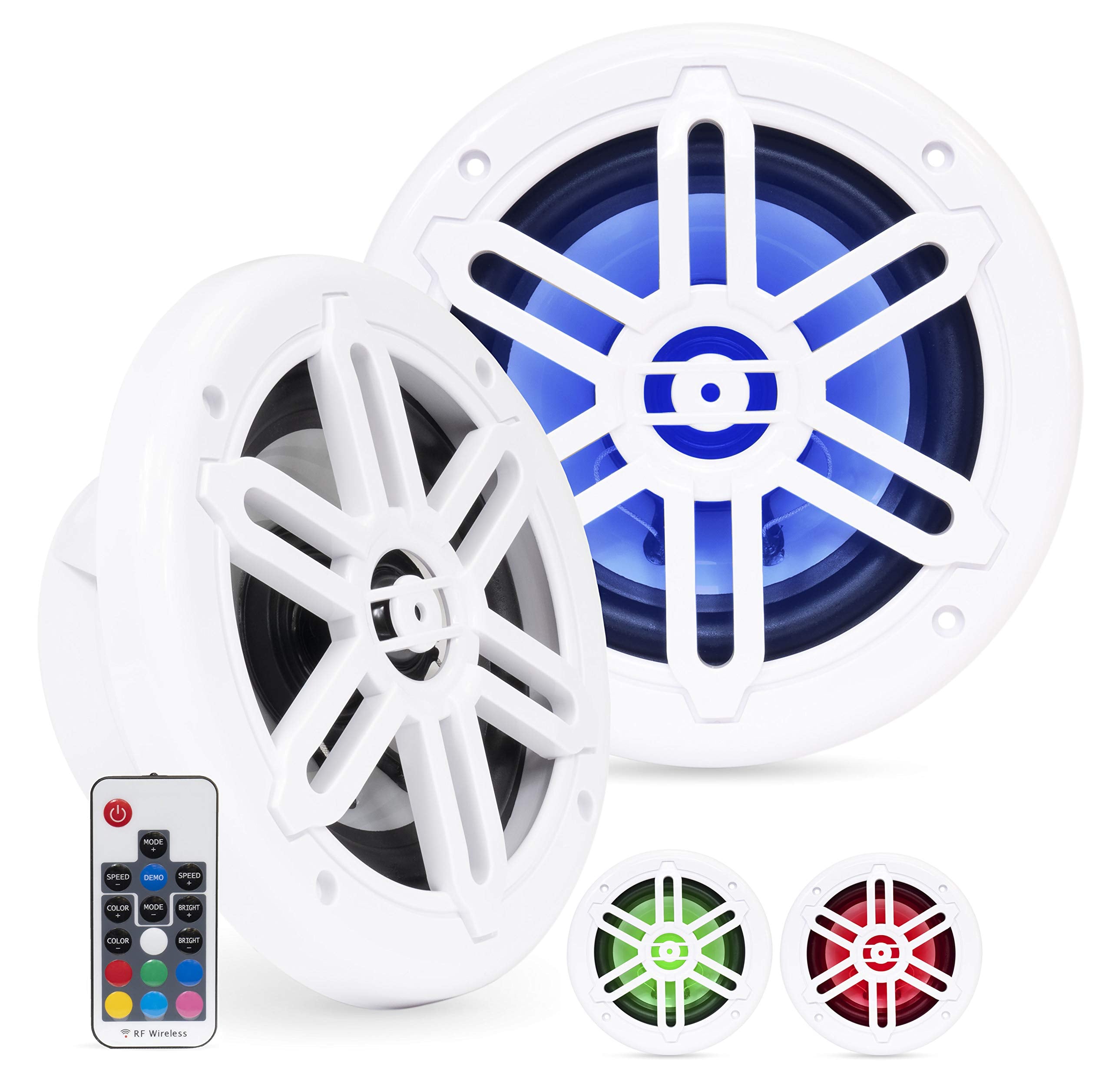 Belva Bmrgbwh 500W Peak (250W Rms) 6.5' 2 Way White Coaxial Marine Speakers With Multi Color Led Lighting For Boats/Atv/Utv/Sxs/Powersport
