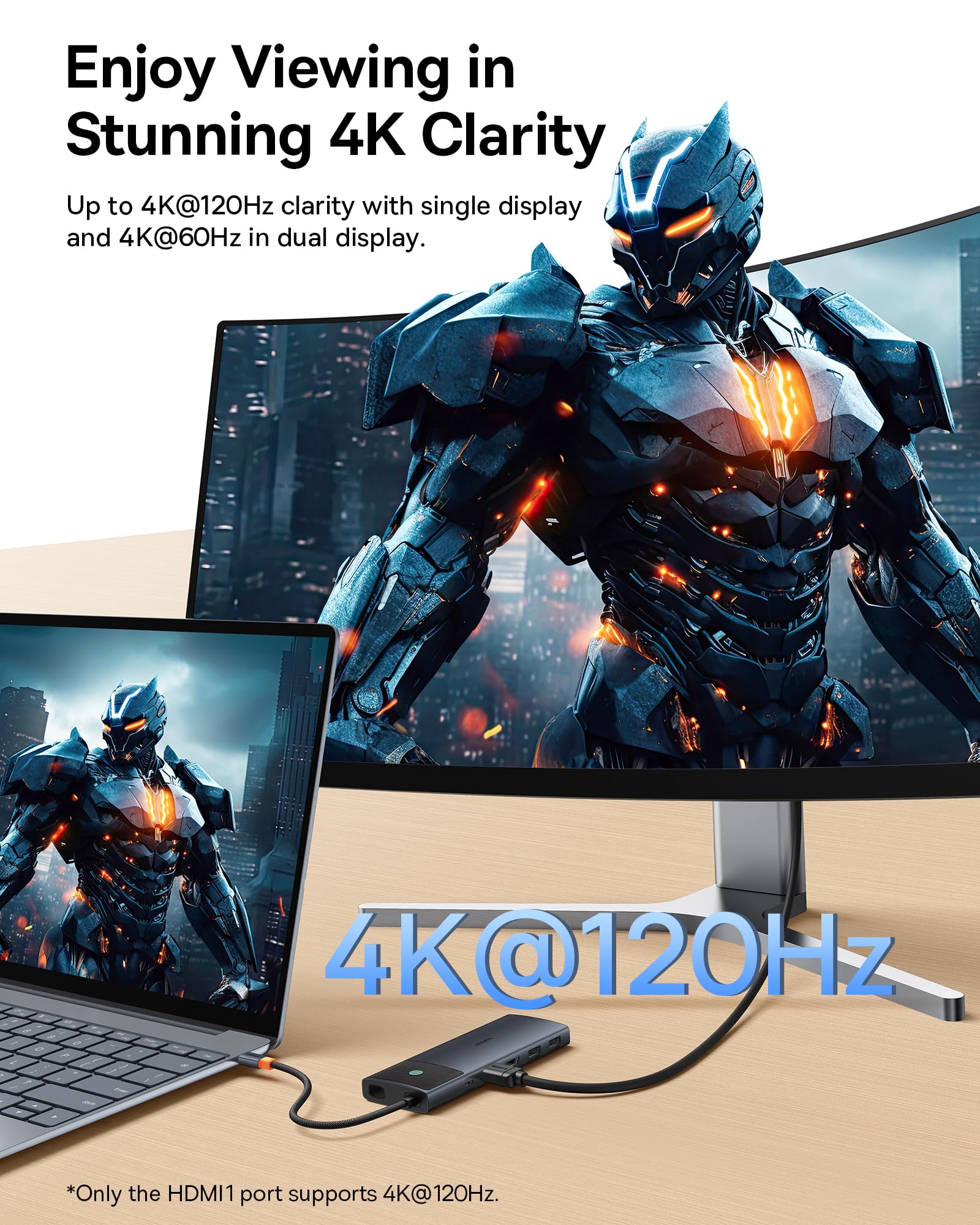 Baseus Docking Station Dual Monitor,10Gbps 10 In 1 Docking Station With 2 Hdmi Single 4K@120Hz, Dual 4K@ 60Hz,10Gbps Usb C And Usb A, Gigabit Ethernet, Pd 100W, Sd/Tf For Iphone 15/Mac/Dell/Hp/Lenovo