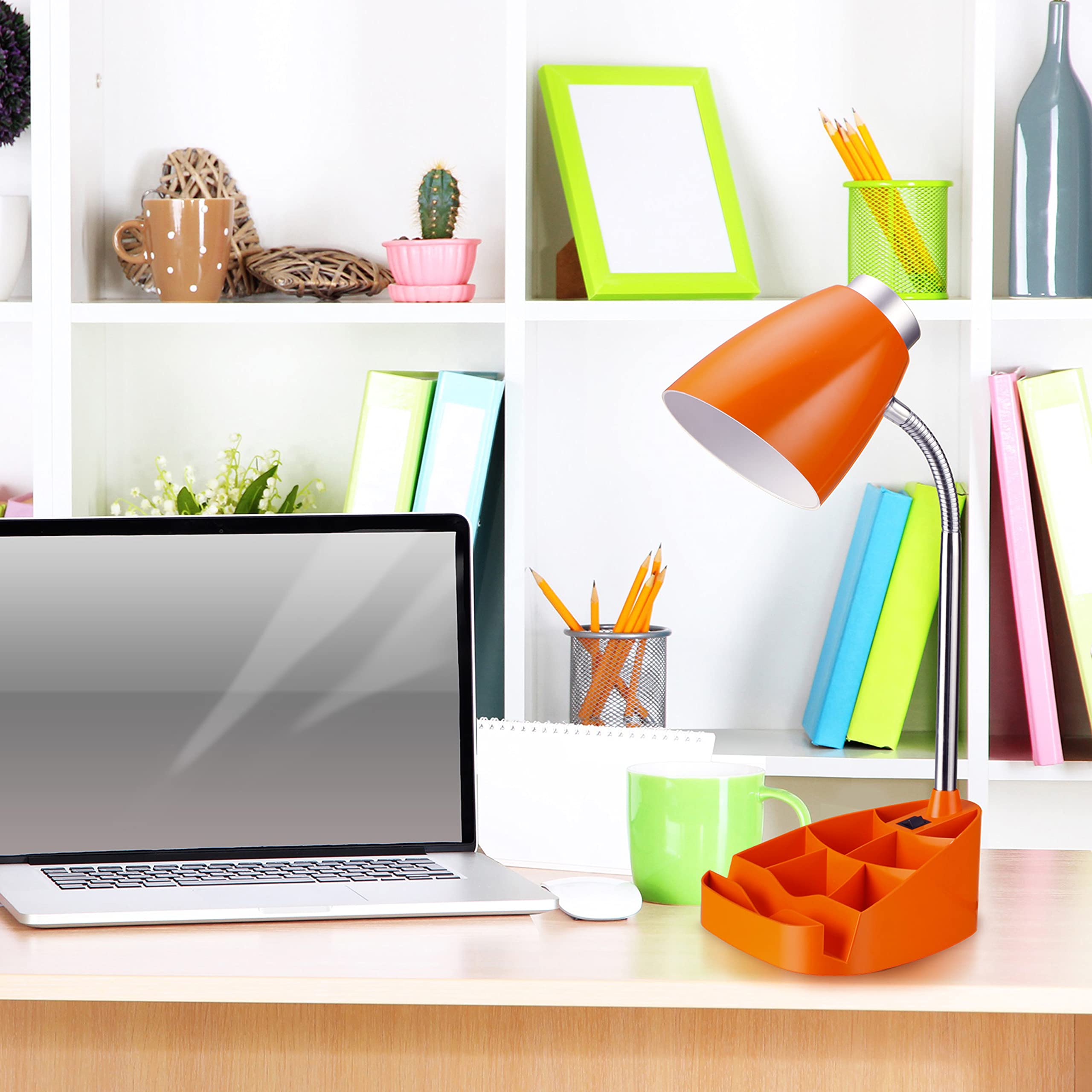 Simple Designs Ld1002 Org Gooseneck Organizer Desk Lamp With Ipad Tablet Stand Book Holder, Orange (Pack Of 6)