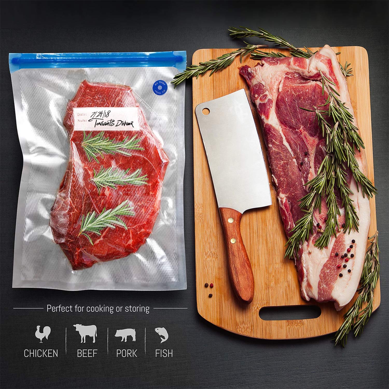 Vicarko 30 Vacuum Zipper Bags, Vacuum Sealer Bags, Food Storage, Reusable Bags, With Double Layers, Bpa Free, 1.4L, 8.5 X 8.5'
