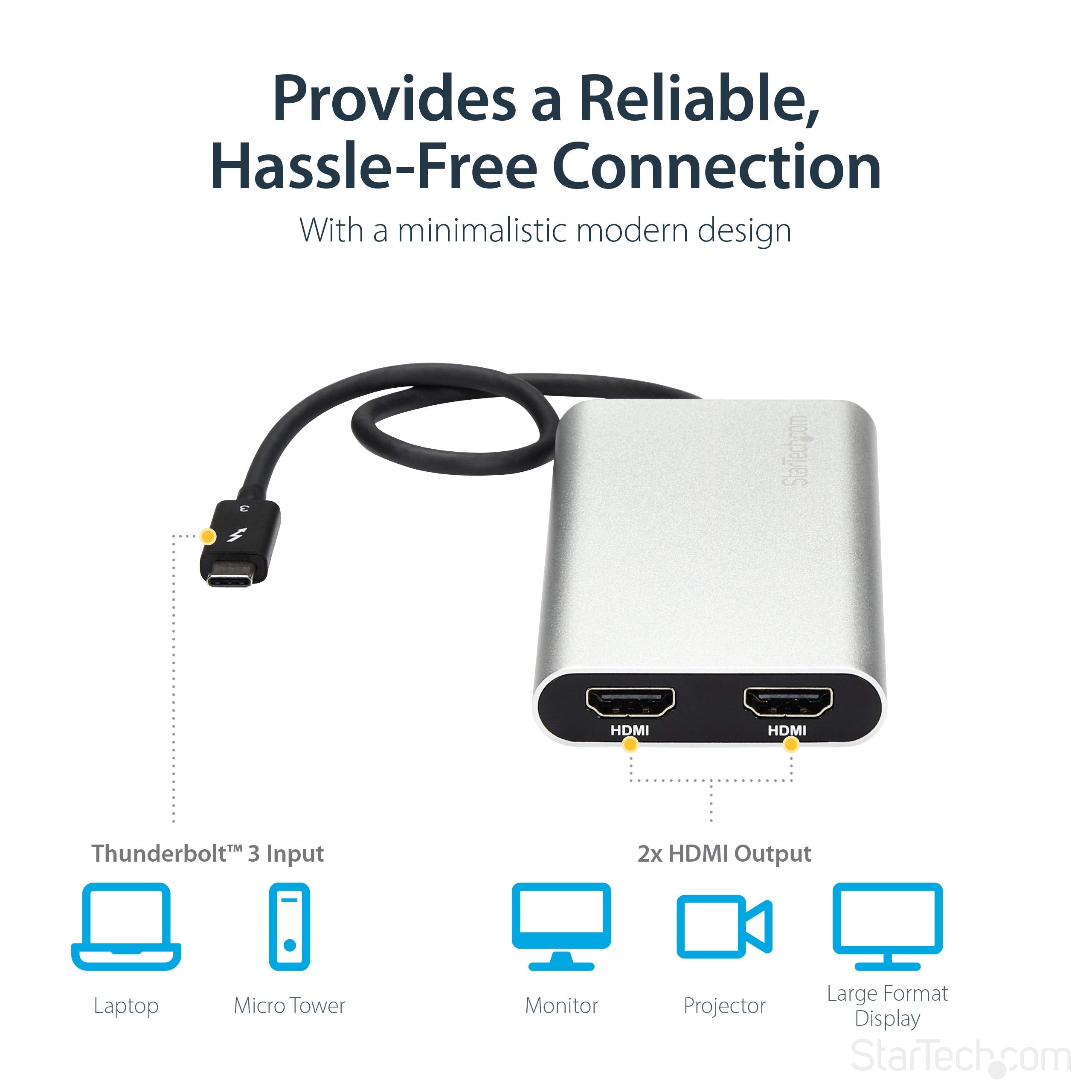 Startech.Com Thunderbolt 3 To Dual Hdmi Display Adapter   4K 30Hz   Certified Tb3 To Hdmi Monitor Adapter   Compatible W/Windows