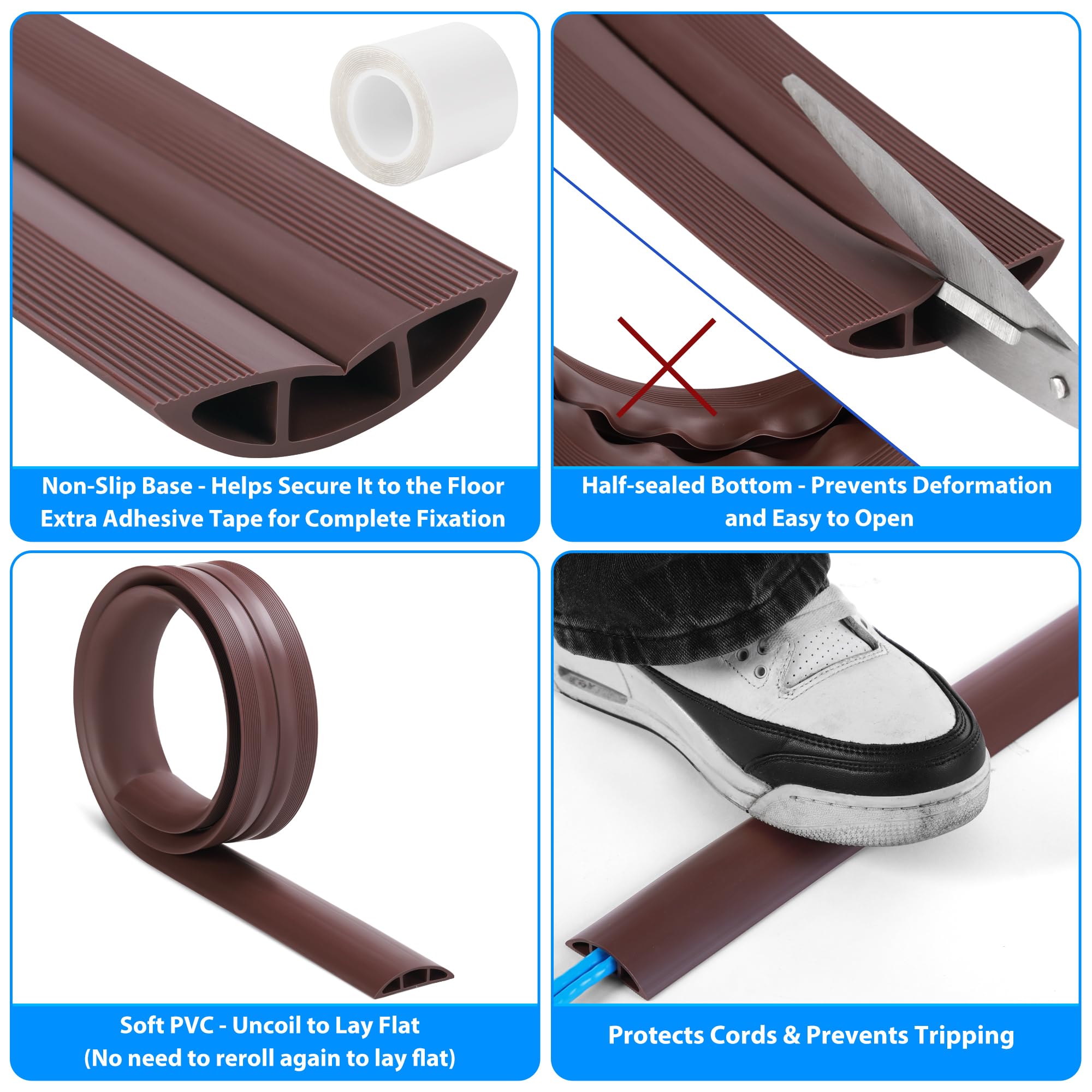 Floor Cord Cover 4Ft, Cord Hider Floor Hide Extension Cords, Floor Cable Management Prevent Cable Trips, Floor Cable Cover Wire