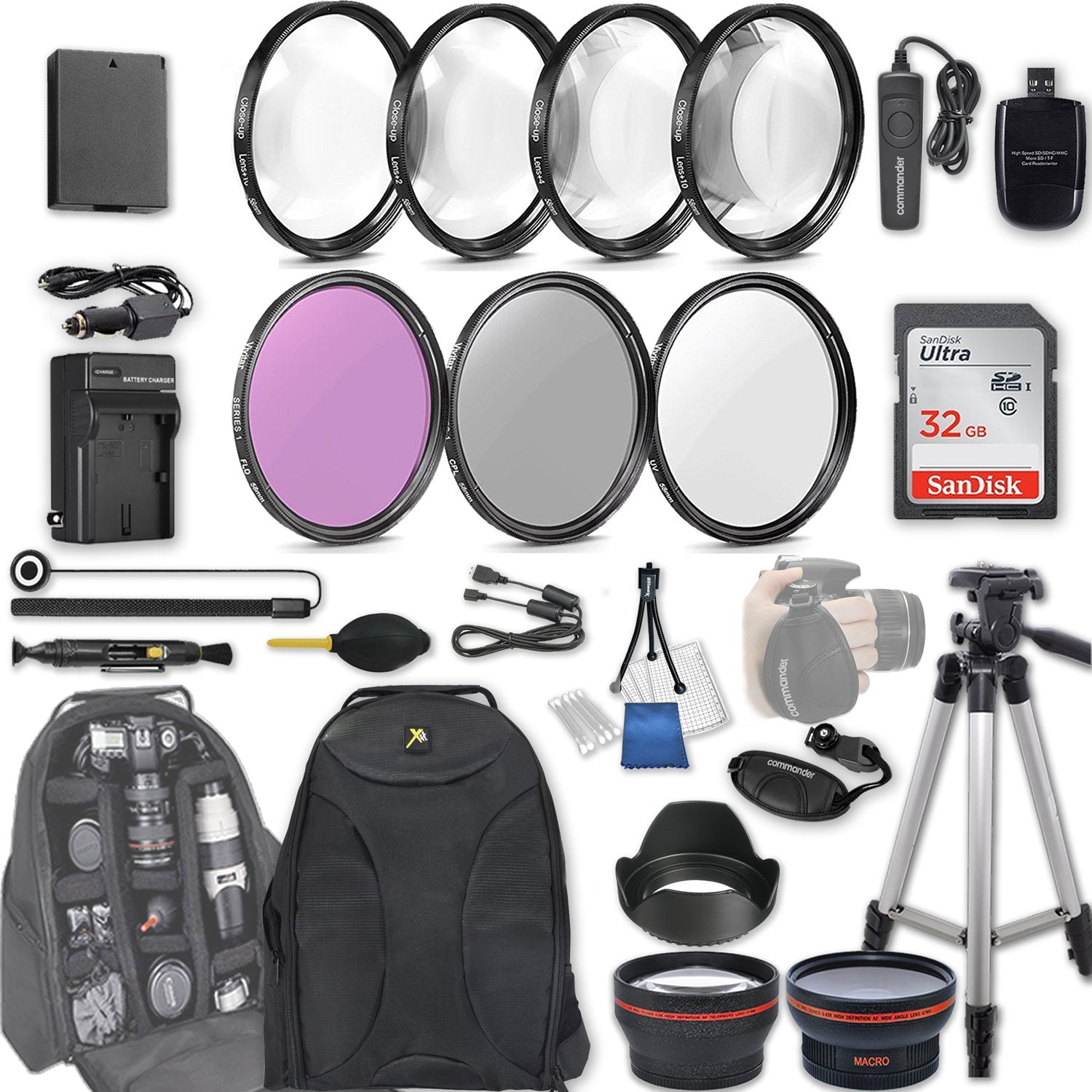 58Mm 28 Pc Accessory Kit For Canon Eos Rebel T7, T6, T5, T3, 1300D, 1200D, 1100D Dslrs With 0.43X Wide Angle Lens, 2.2X Telephot
