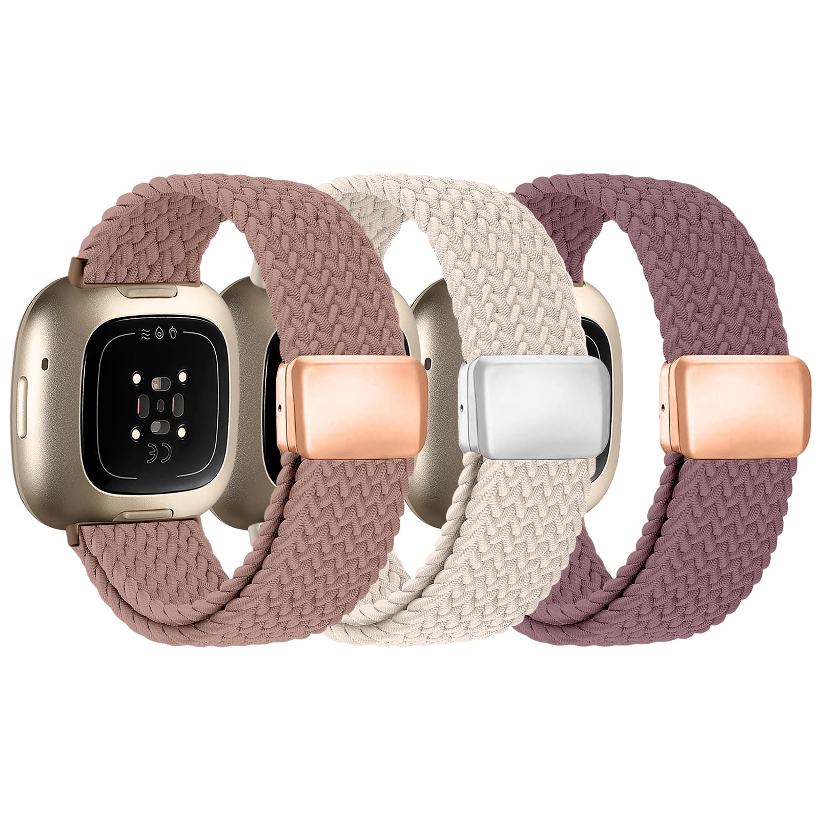 Zspoly Braided Band Compatible with Fitbit Versa 4 Bands for Women/Versa 3/Sense 2/Sense band, Magnetic Clasp Elastic Fabric Spo
