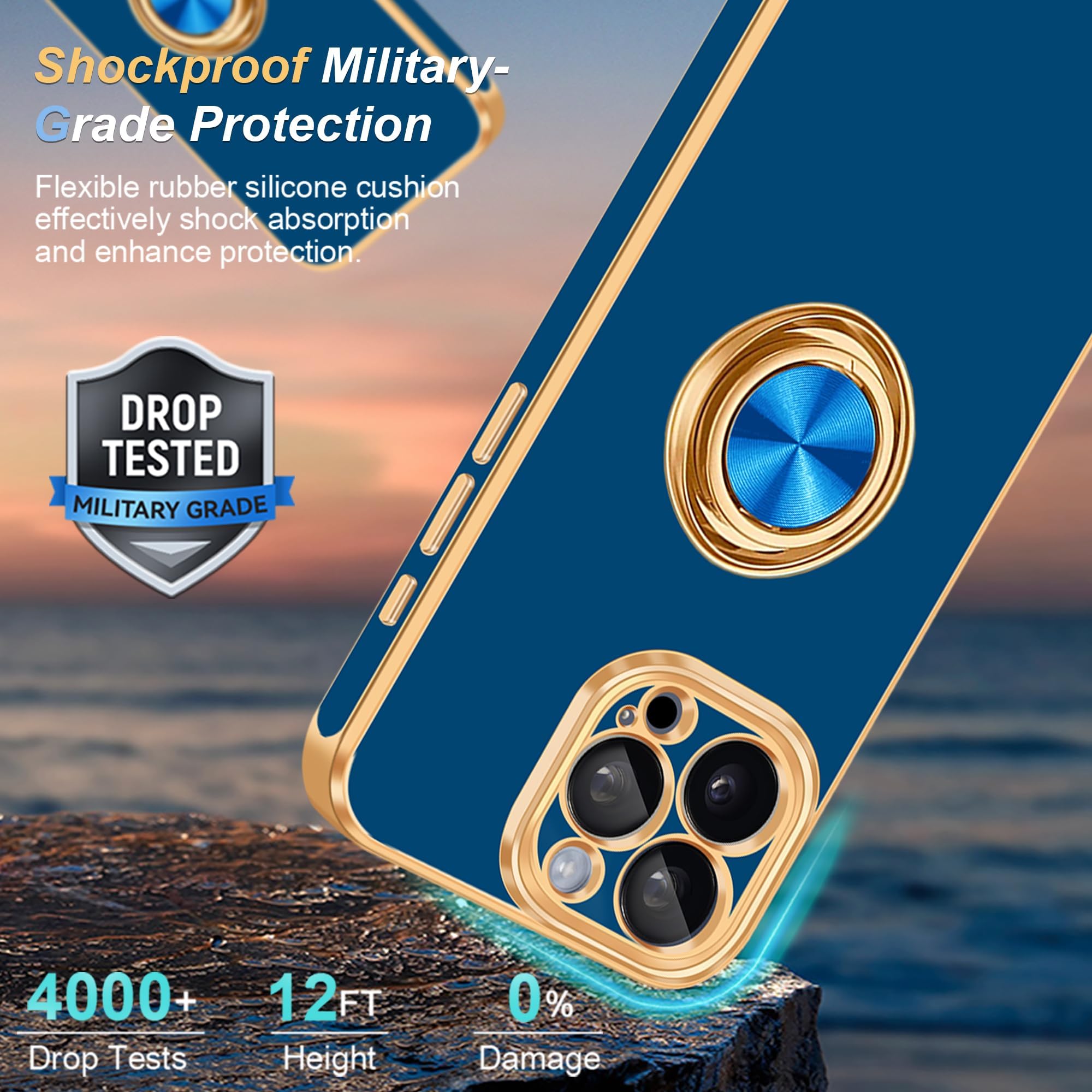 Fingic For Iphone 15 Pro Max Phone Case[With 360 Ring Holder][Support Magnetic Car Mount] Cute Kickstand Slim For Women Girl Non