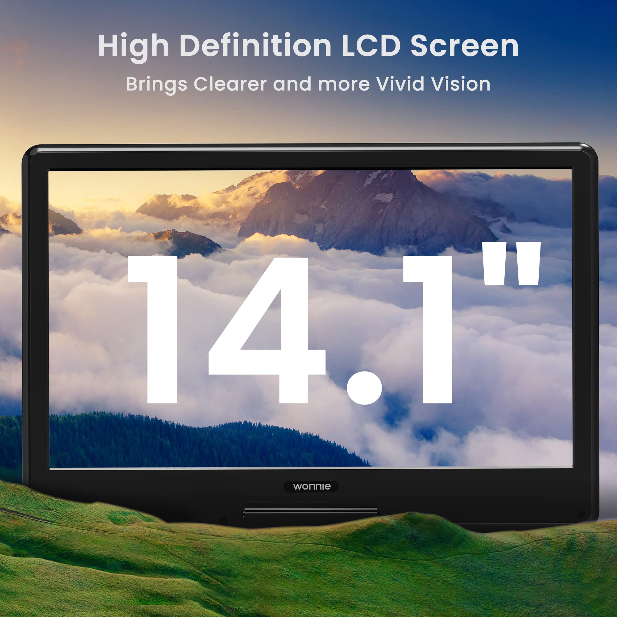 Wonnie 16.5' Portable Dvd Player With 14.1' Large Hd Swivel Screen, 6 Hours Rechargeable Battery, High Clear Volume Speaker, Support Usb/Sd Card/Sync Tv, Last Memory And Multiple Disc Formats