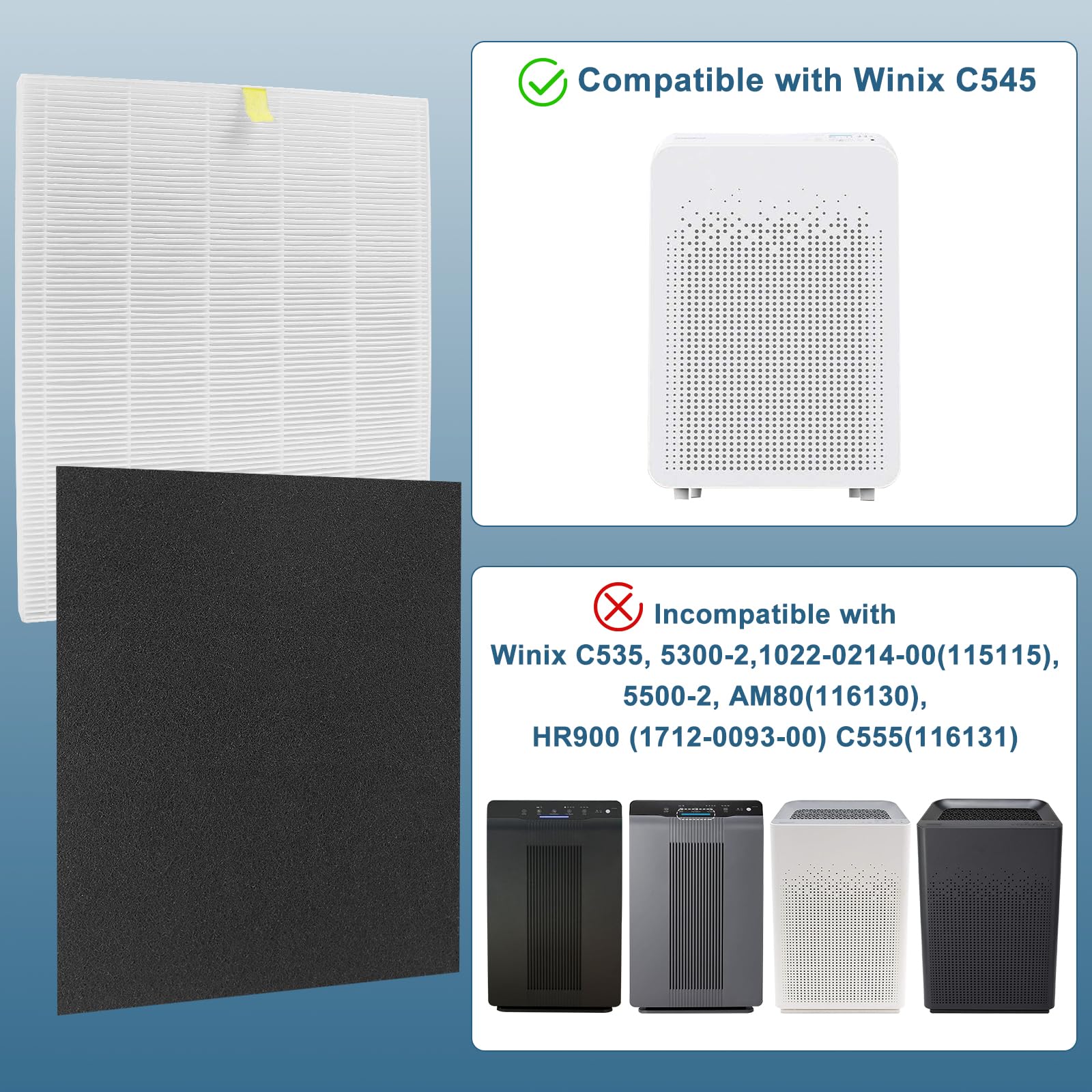 C545 Replacement Filter Compatible With Winix Air Puri Fier C545, H13 True Hepa Replacement Filter, Part Number 1712 0096 00 And