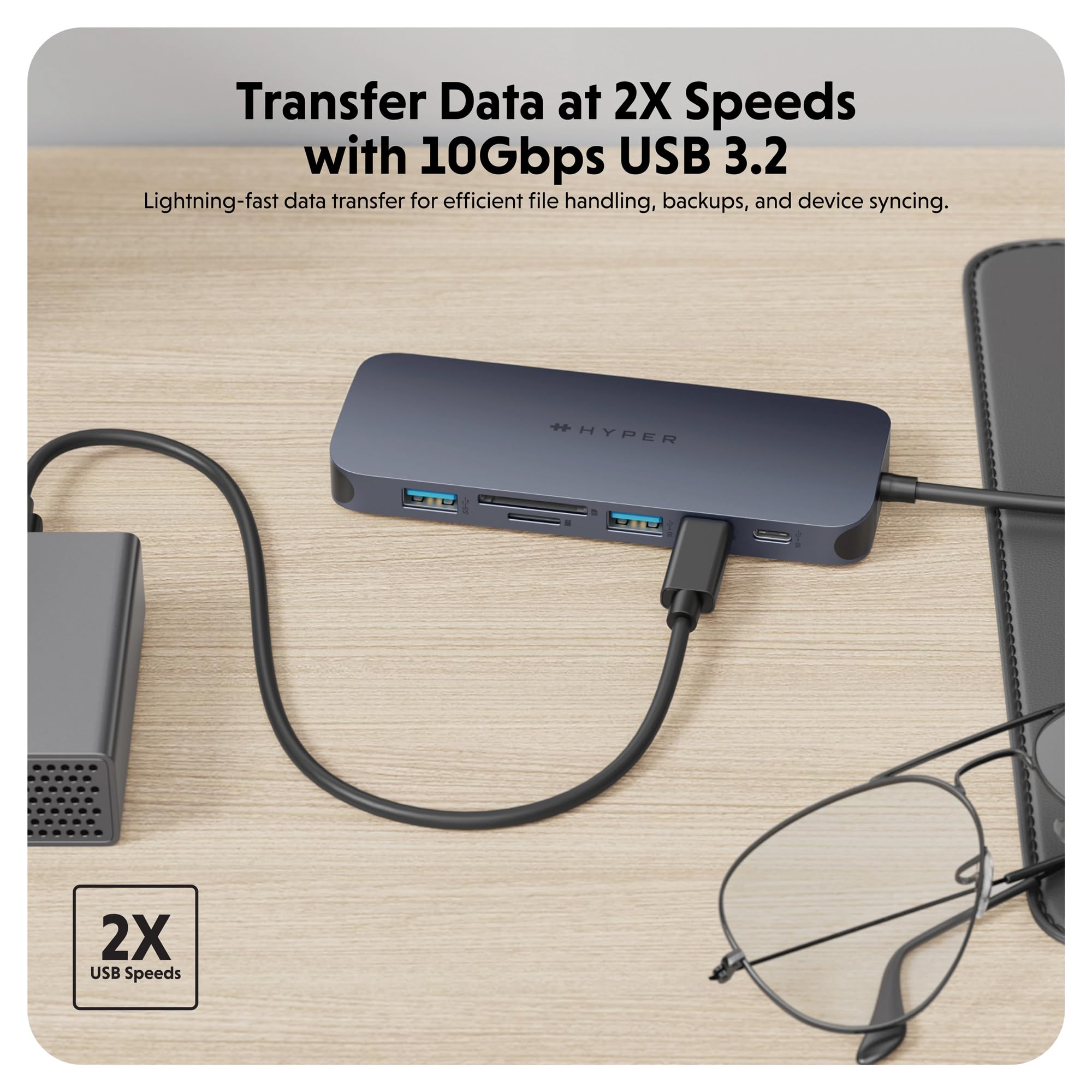 Hyper Next 11 Port USB C Hub Dual 4K60Hz HDMI 140W PD 10Gbps USB Aluminum Midnight Blue