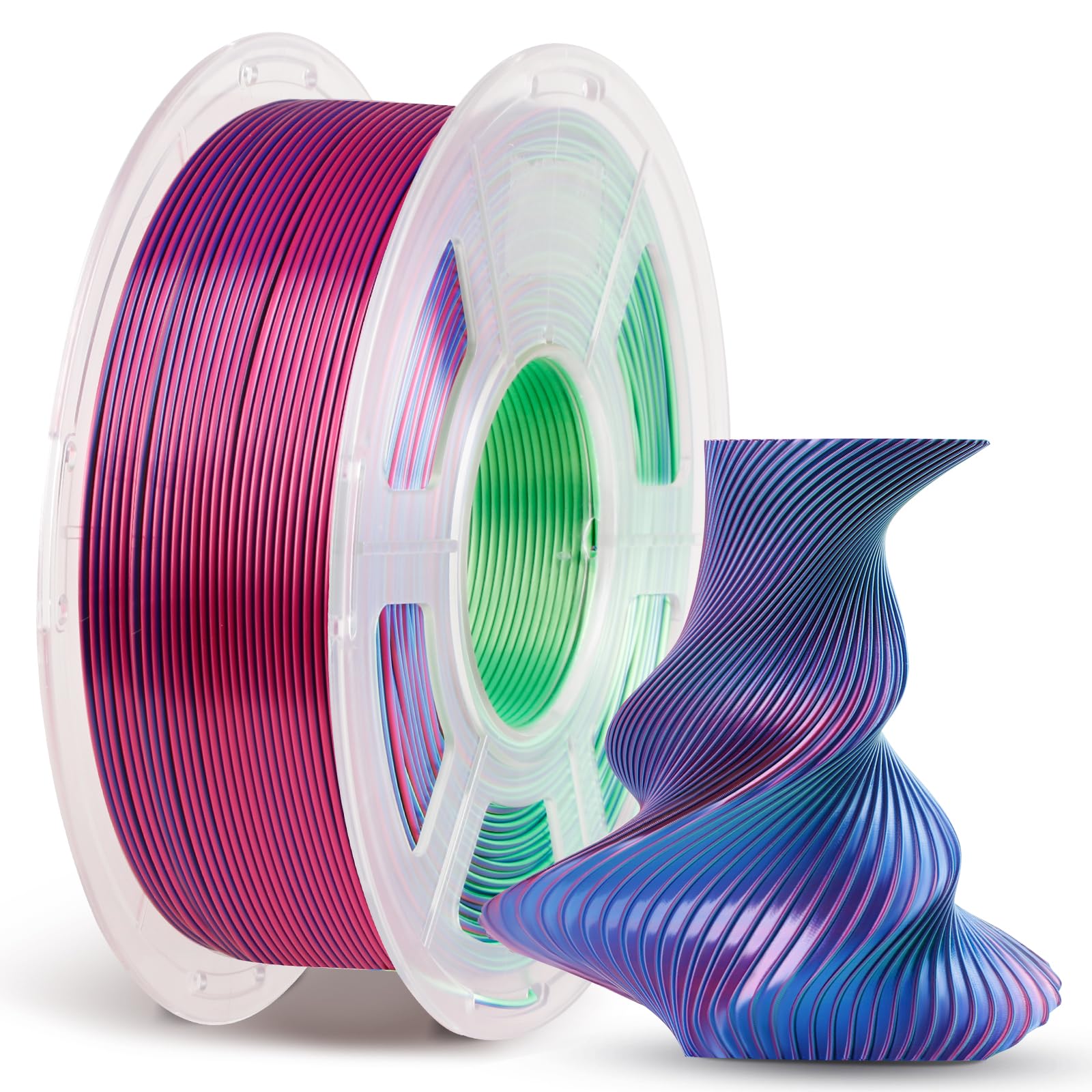 Anycubic Silk Tri Color Pla Filament, 3 In 1 Chrome Coextrusion Color Change 3D Printer Filament 1.75Mm Dimensional Accuracy +/ 