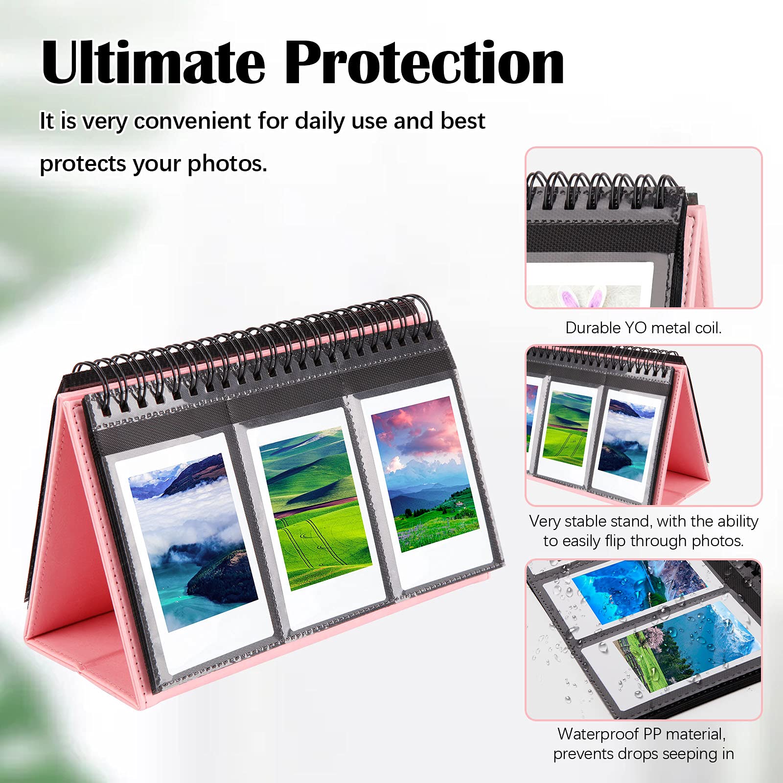 Mini Photo Album For Fujifilm Instax Mini Camera, 96 Pockets Photo Album For Polaroid, Leather Desktop Display Album For Instax Mini 12 11 9 40 8 7 Evo Liplay Instant Camera, 2X3 Photo Album (Pink)