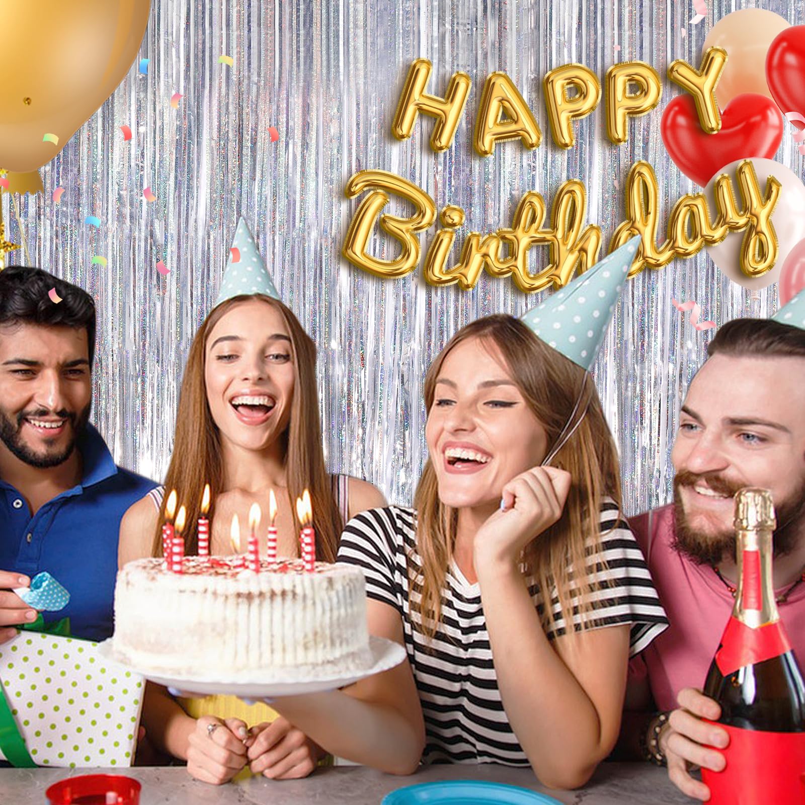 Silver Party Streamers 2Pack Metallic Tinsel Foil Fringe Curtains 3.3X 8.3Ft Party Decors For Photo Booth Photoshoot Bridal Show