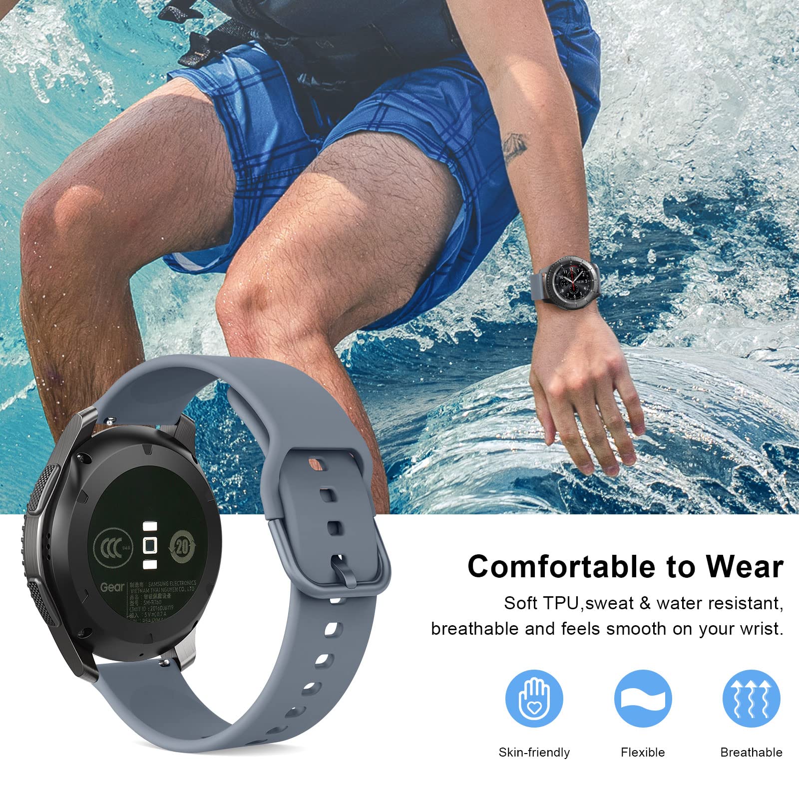 Meliya Bands For Coros Pace 3 / Apex 2 Pro/Apex Pro/Apex 46Mm Smart Watch Bands, 22Mm Soft Tpu Sport Strap Replacement Band For