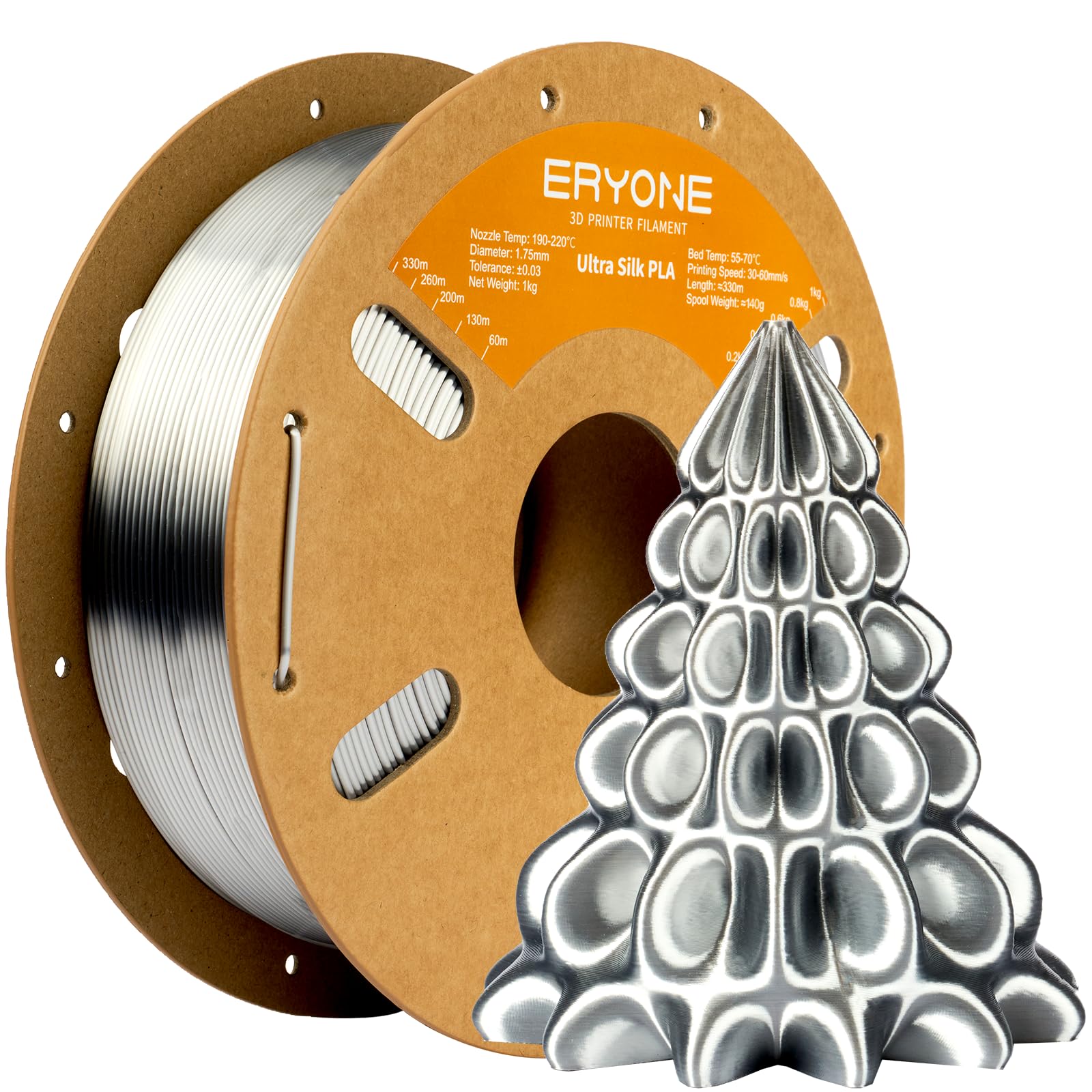 ERYONE Silk Filament PLA+ 1.75mm Upgraded Shiny 3D Printer Filament, Gloss Finish, Fit Most FDM Printer Stable Printing,1kg (2.2