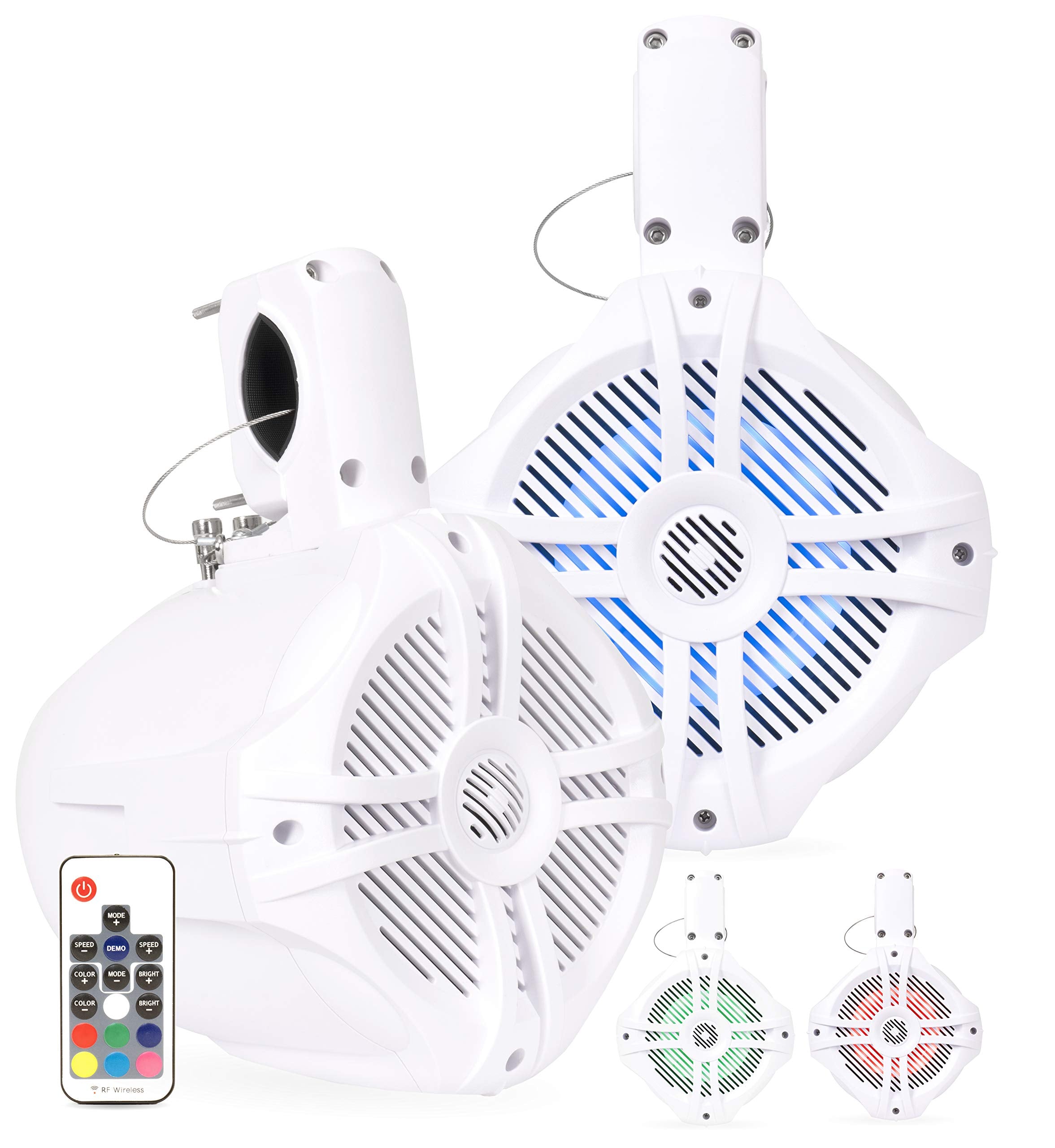 Belva Bwt6Led 500W Peak (250W Rms) 6.5' White Marine Tower Speakers With Multi Color Led Lighting And Remote For Boats/Atv/Utv/Motorcycles/Sxs/Golf Cart