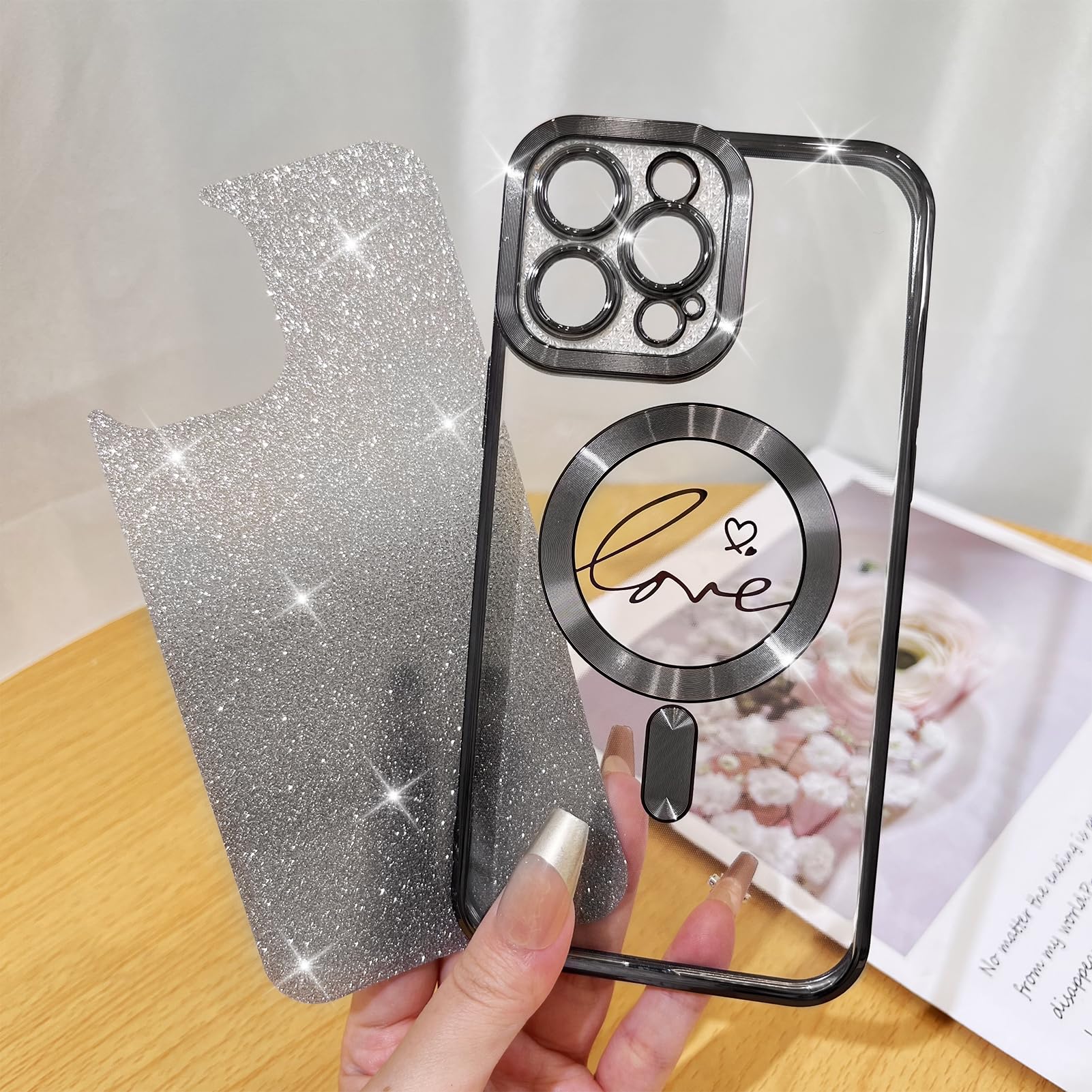 Fiyart Compatible With Iphone 12 Pro Case,Compatible With Magsafe Love Heart Plating Camera Protection Clear Phone Case, Magneti