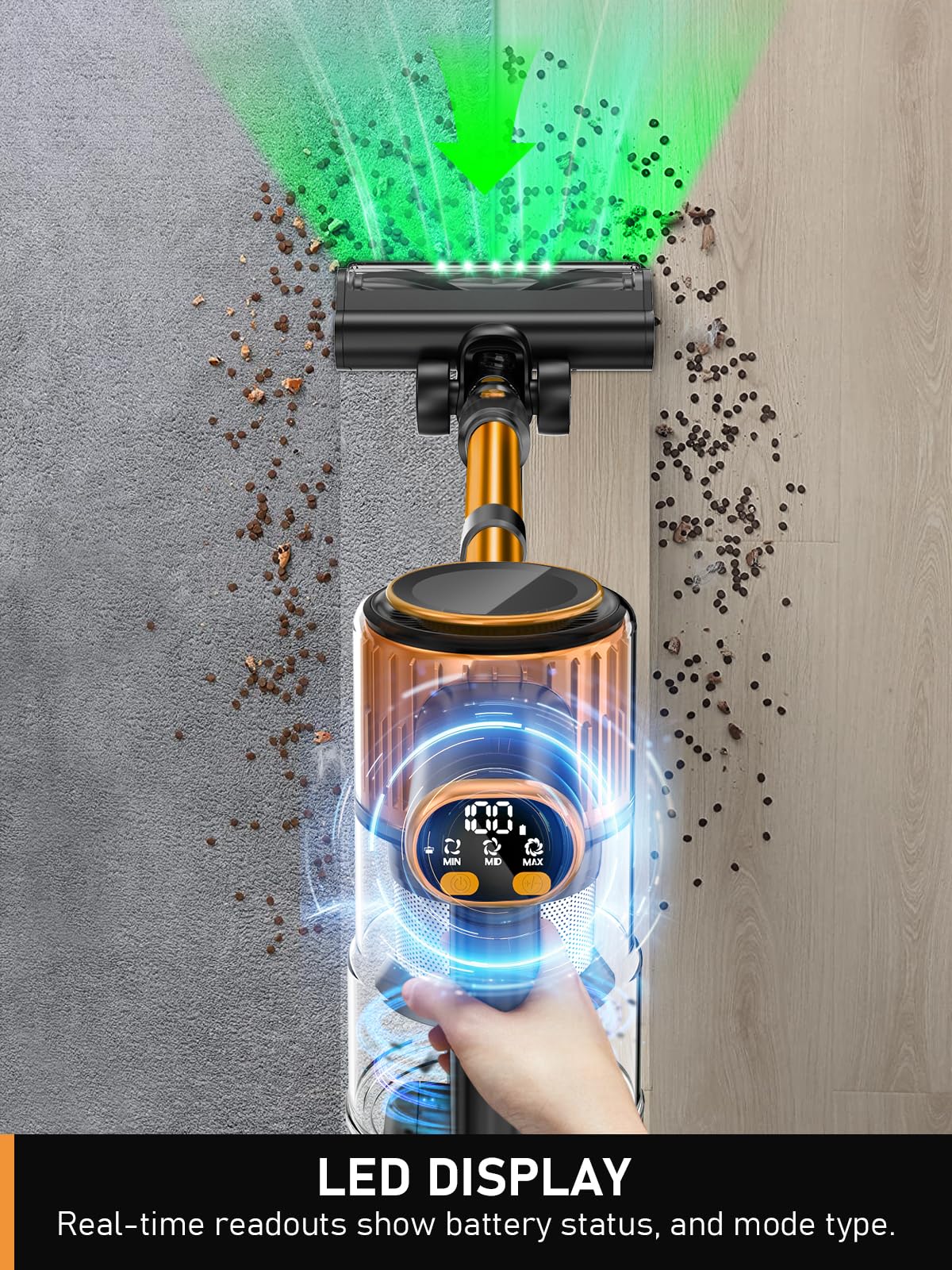 Cordless Vacuum Cleaner, 350W/30Kpa 8 In 1 Stick Vacuum With Anti Tangle Brush, Upgraded Green Led Light, 40Min Runtime, Lightwe