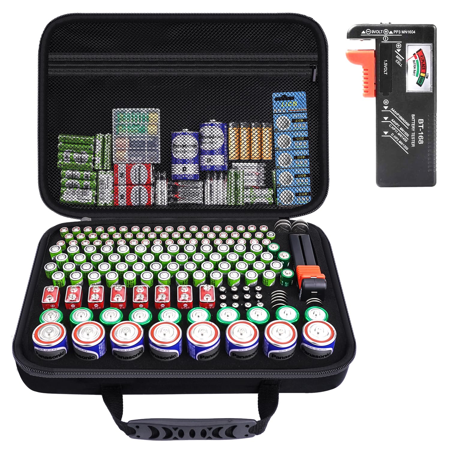 Hesplus Hard Battery Organizer Storage Box, Carrying Case Bag Containers Holder Holds 210+ Aa Aaa C D 9V 3V Lithium Lr44 Cr2 Cr1